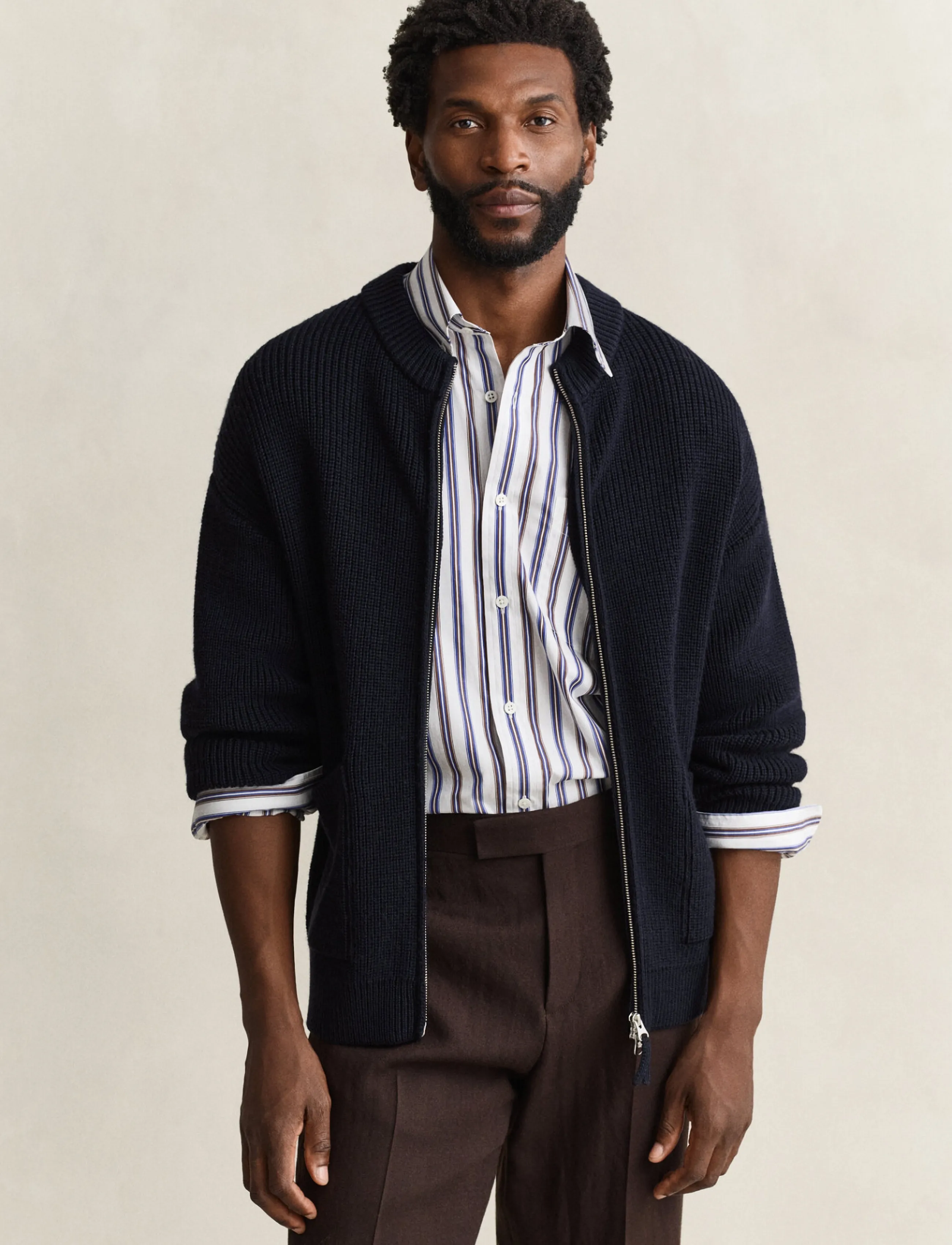 Gant - WOOL RIB ZIPPED CARDIGAN - cardigans - evening blue - 0