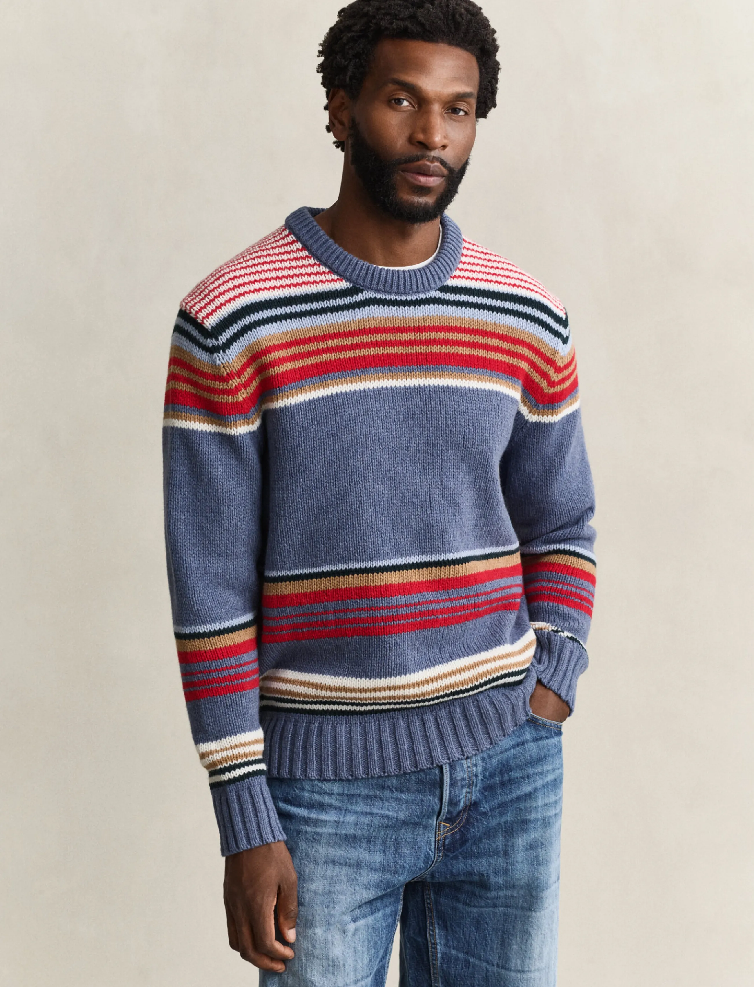 Gant MULTI STRIPED C-NECK - Shoppa efter tillfälle - MULTICOLOR / blue