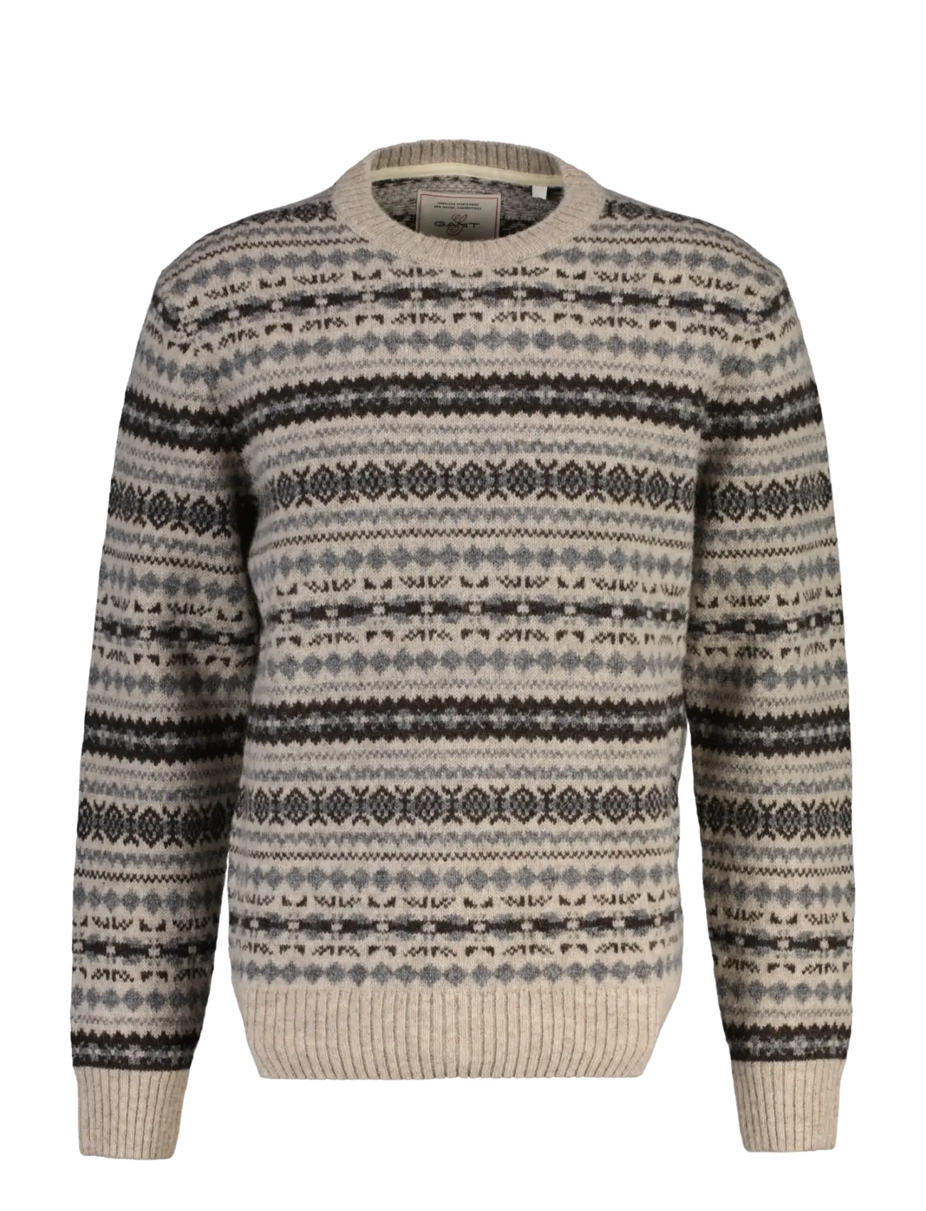 Gant - BRUSHED WOOL JACQUARD C-NECK - light beige melange - 1