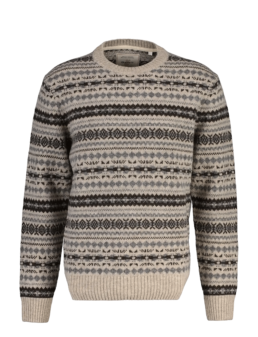 Gant - BRUSHED WOOL JACQUARD C-NECK - light beige melange - 1
