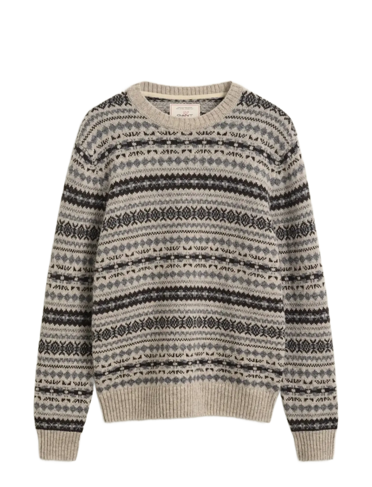 Gant BRUSHED WOOL JACQUARD C-NECK - Rundhalsad - LIGHT BEIGE MELANGE / beige
