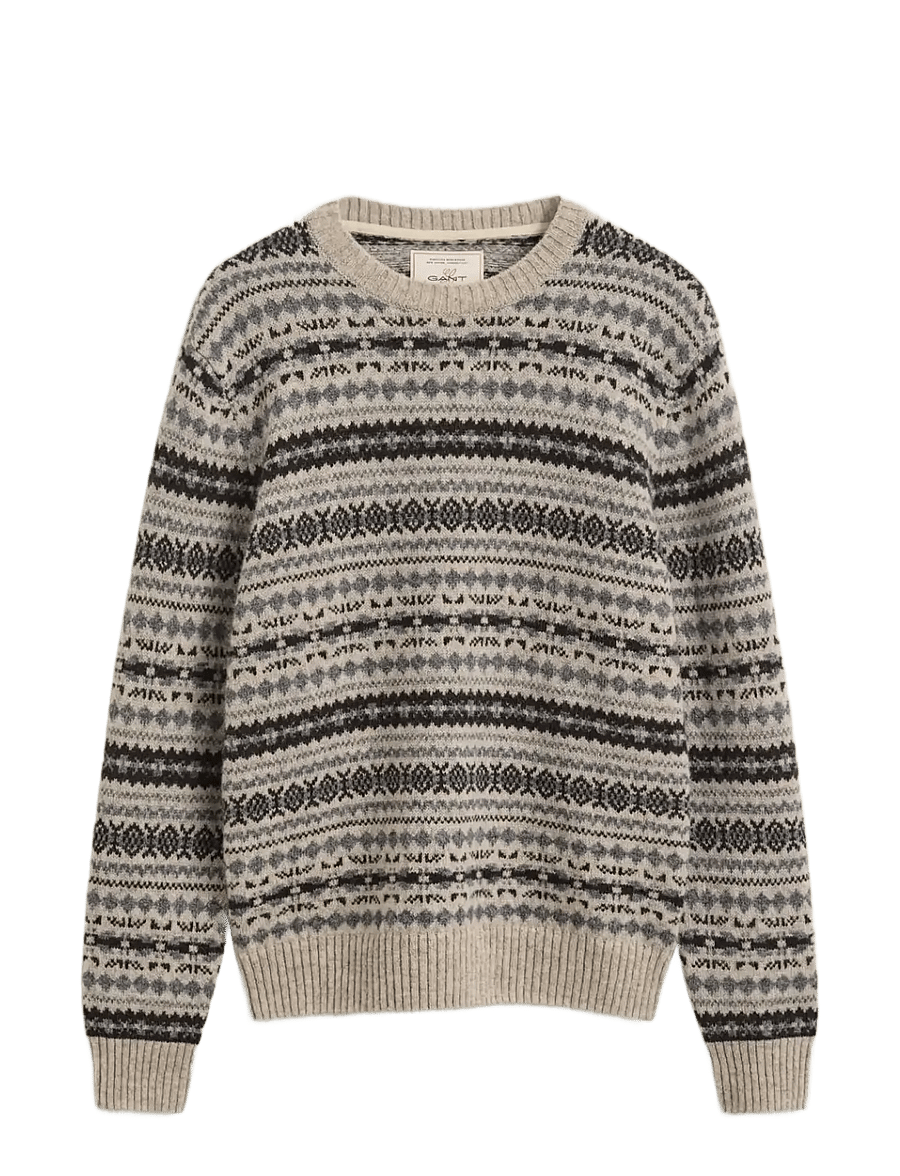 Gant - BRUSHED WOOL JACQUARD C-NECK - rundhals - light beige melange - 1