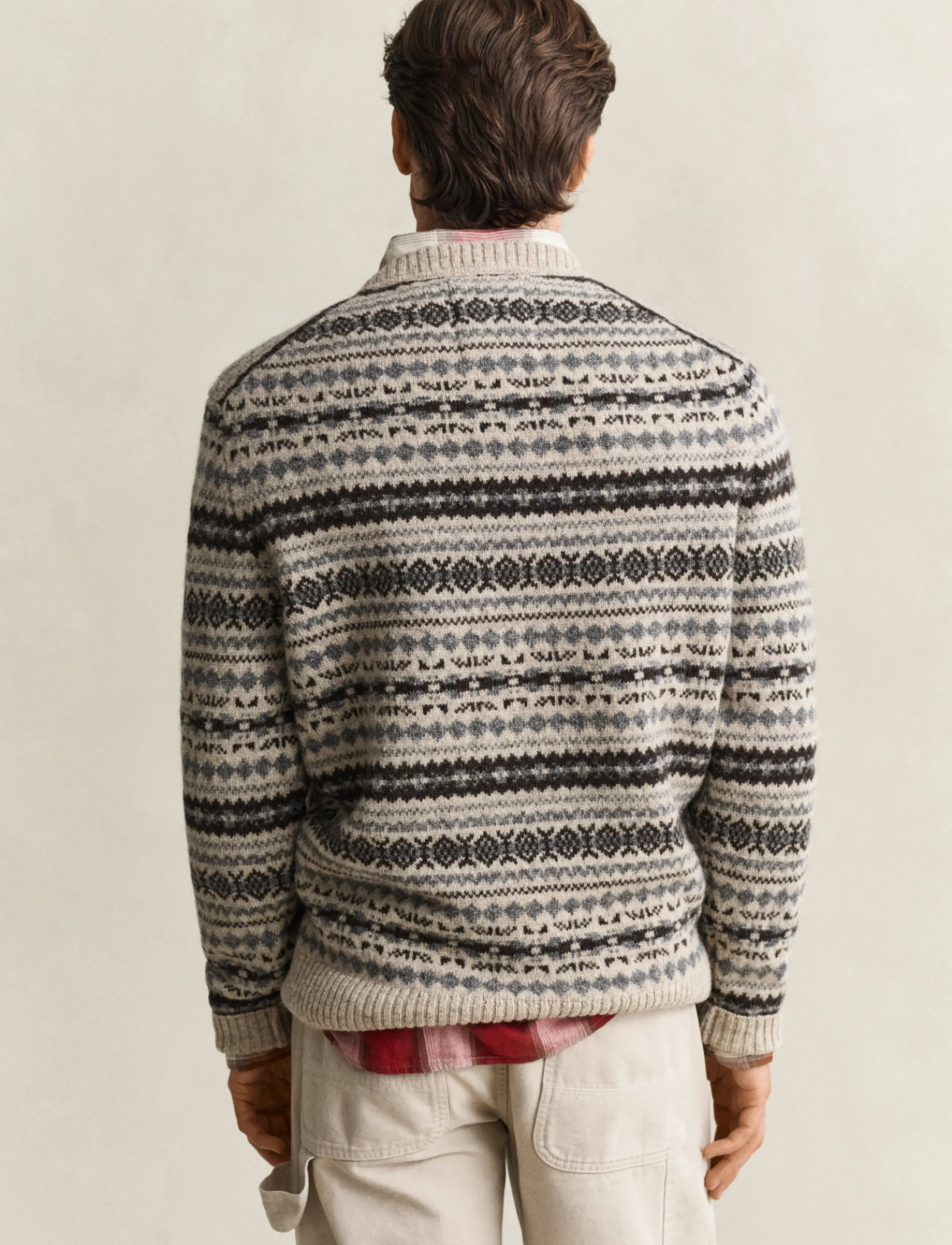 Gant - BRUSHED WOOL JACQUARD C-NECK - light beige melange - 2