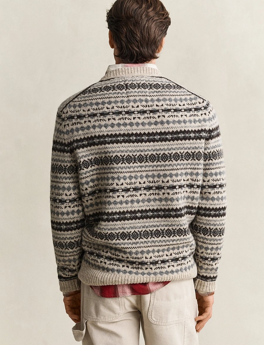 Gant - BRUSHED WOOL JACQUARD C-NECK - light beige melange - 2