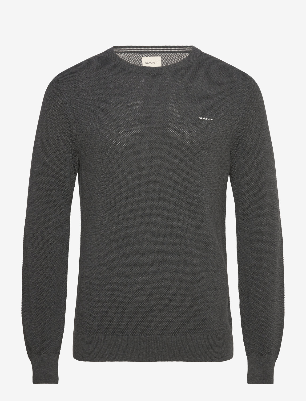 GANT - COTTON PIQUE C-NECK - knitted round necks - antracit melange - 0
