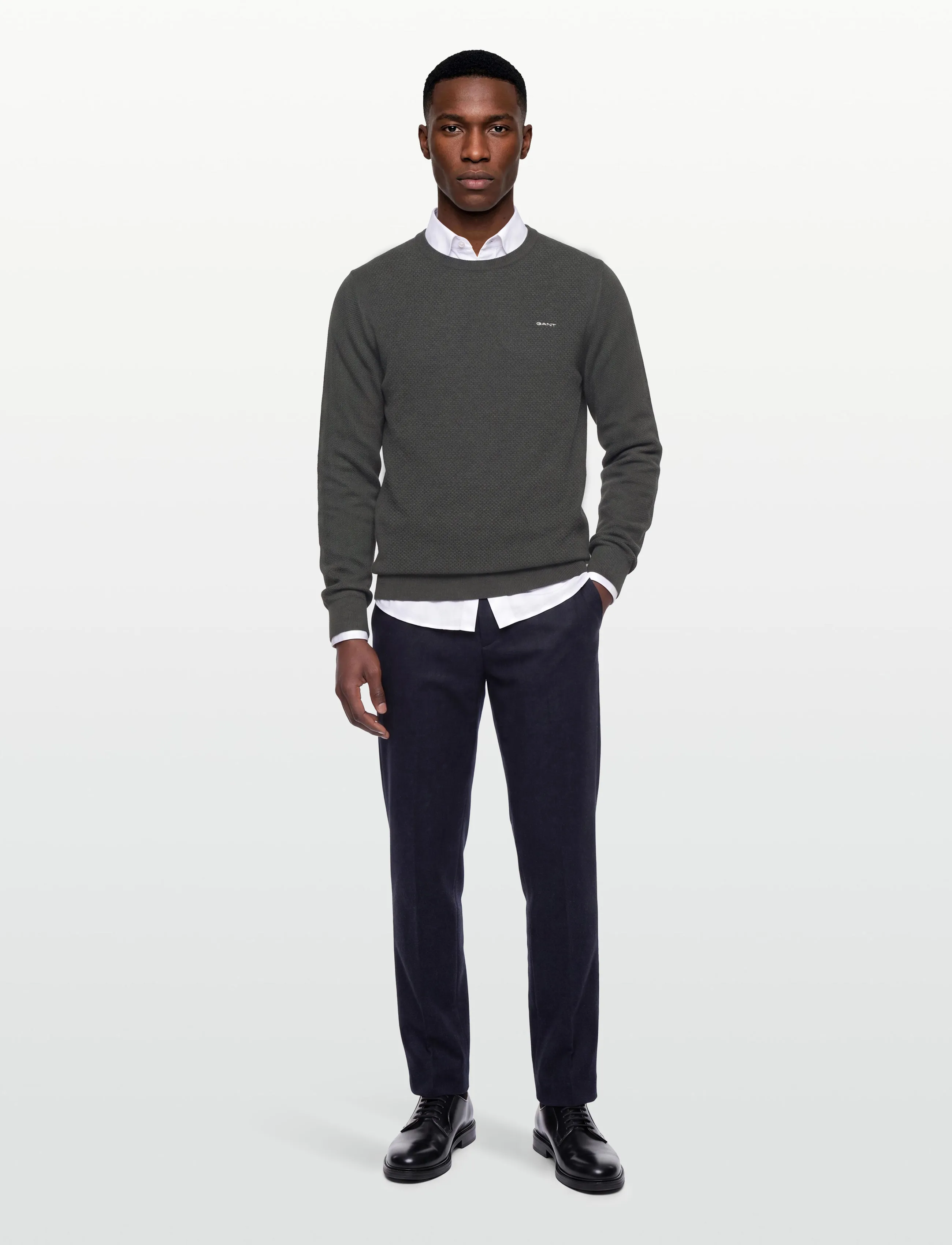 Gant - COTTON PIQUE C-NECK - basic-strickmode - antracit melange - 0