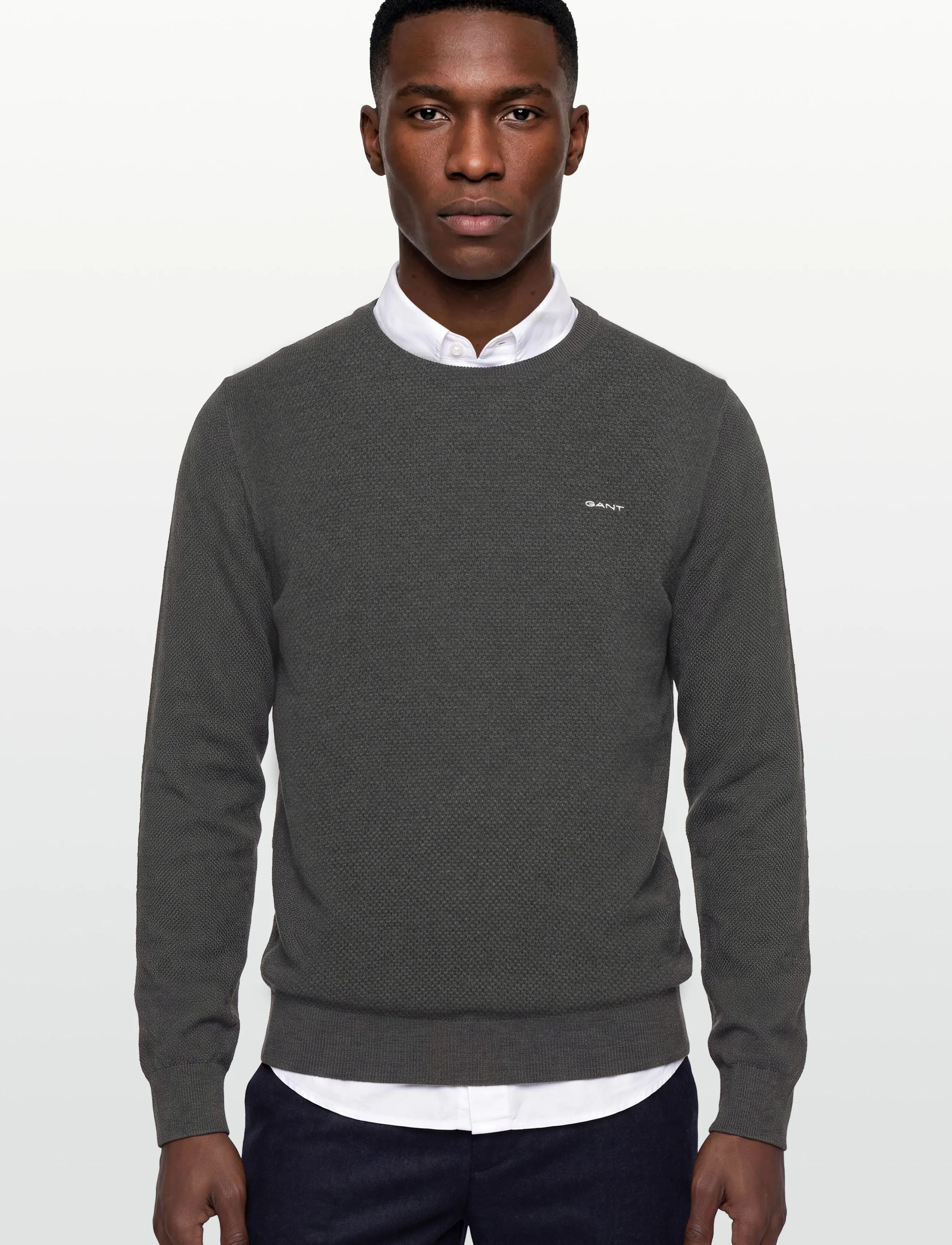 Gant - COTTON PIQUE C-NECK - basic-strickmode - antracit melange - 3