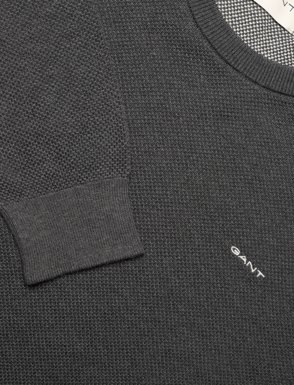 GANT - COTTON PIQUE C-NECK - knitted round necks - antracit melange - 2