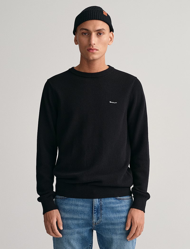 GANT - COTTON PIQUE C-NECK - pyöreäaukkoiset - black - 0