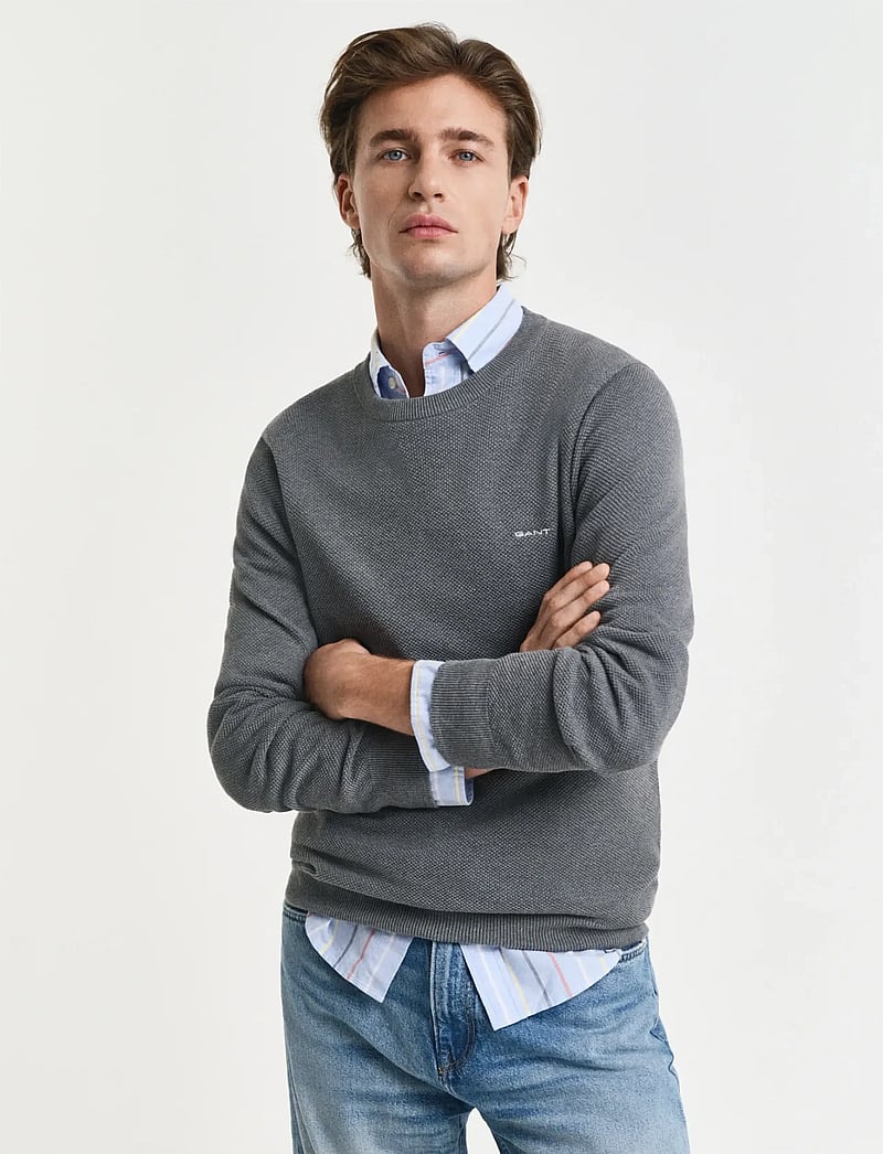 GANT - COTTON PIQUE C-NECK - rund hals - dark grey melange - 0