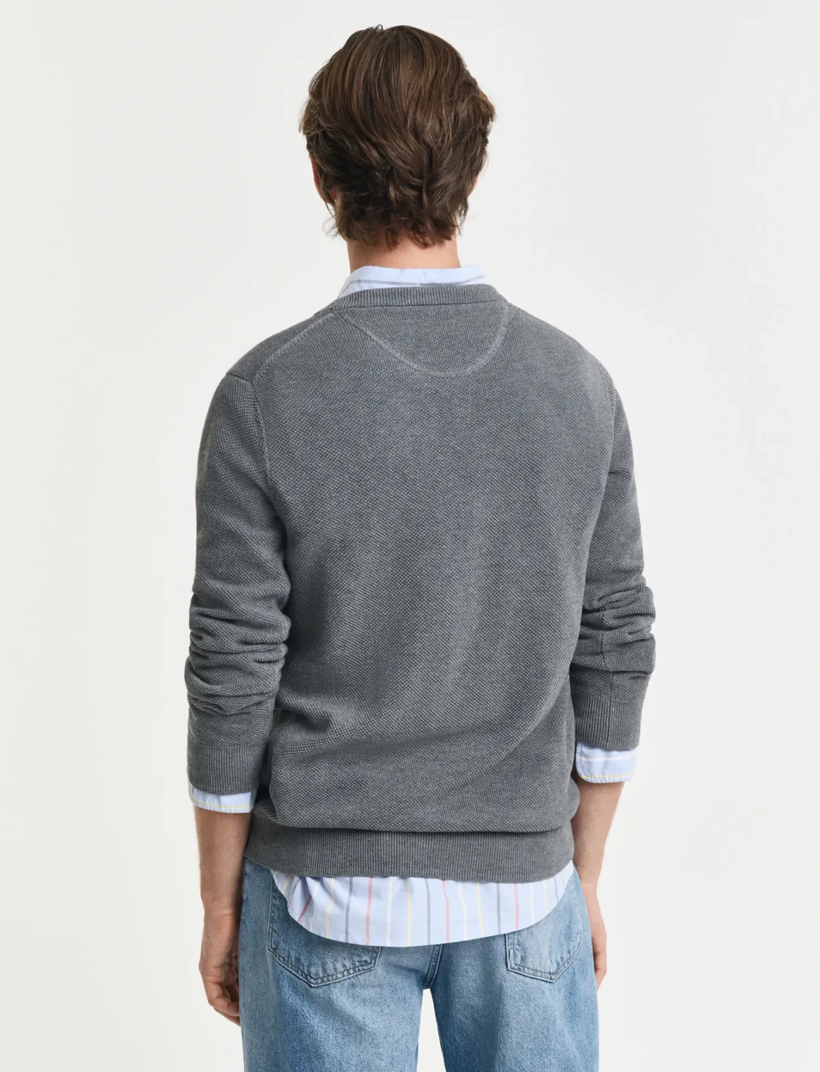 Gant - COTTON PIQUE C-NECK - rund hals - dark grey melange - 3