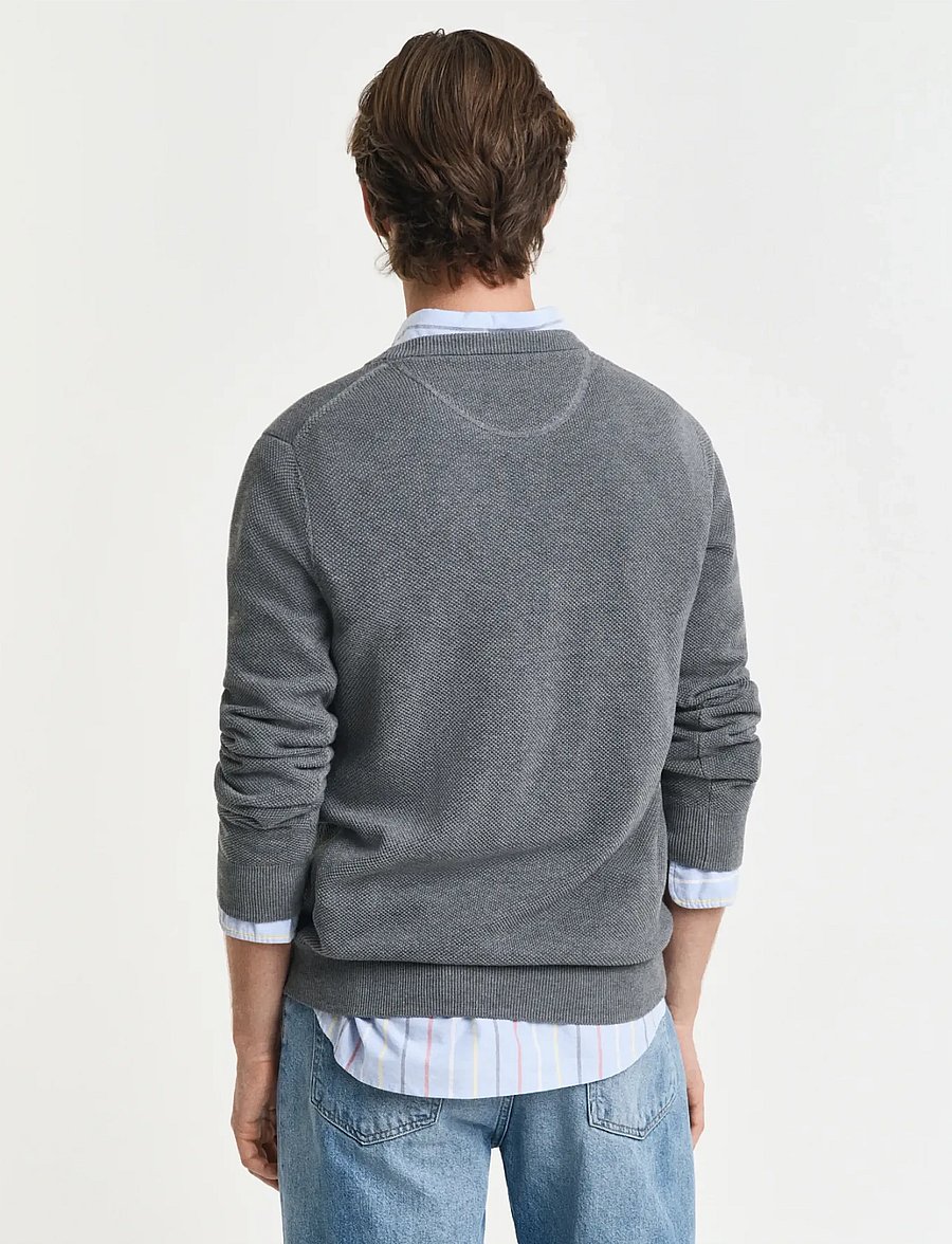 Gant - COTTON PIQUE C-NECK - pulls col rond - dark grey melange - 3