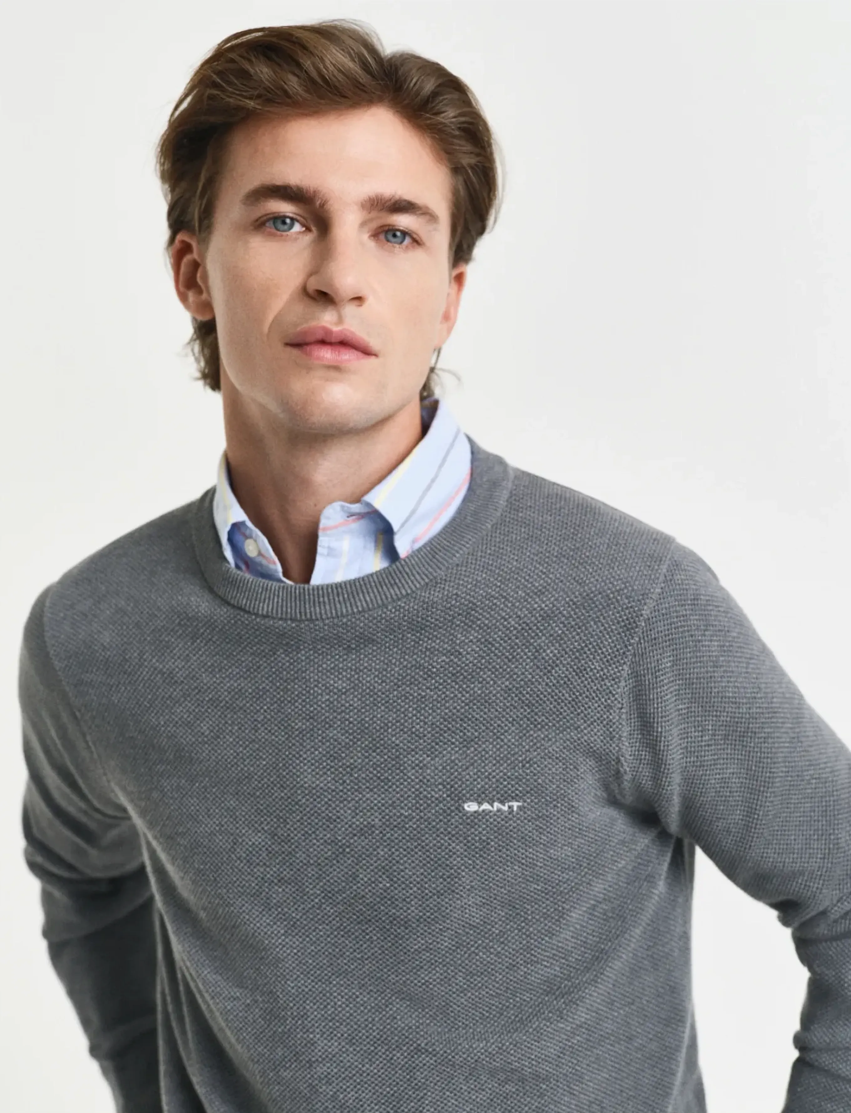 Gant - COTTON PIQUE C-NECK - rund hals - dark grey melange - 4