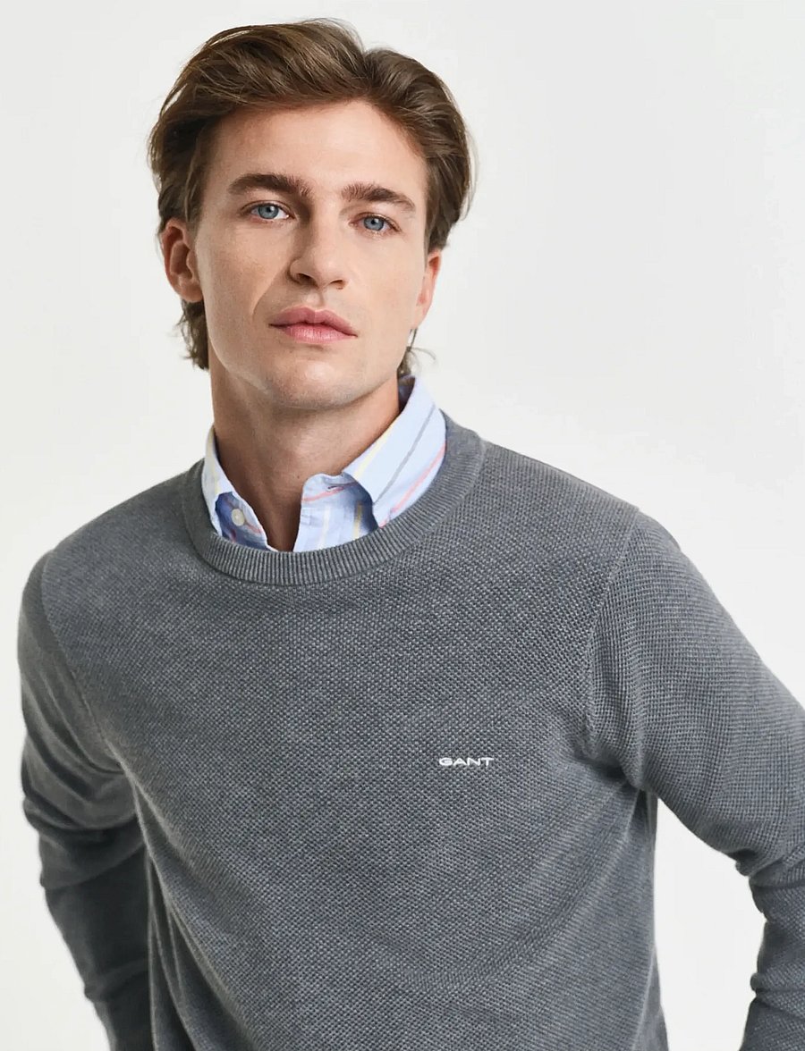 Gant - COTTON PIQUE C-NECK - pulls col rond - dark grey melange - 4