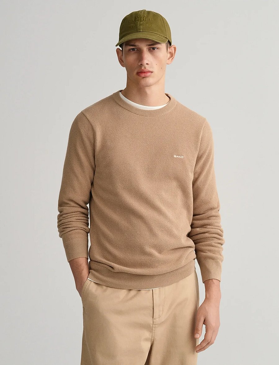 Gant - COTTON PIQUE C-NECK - pulls col rond - dark khaki - 0