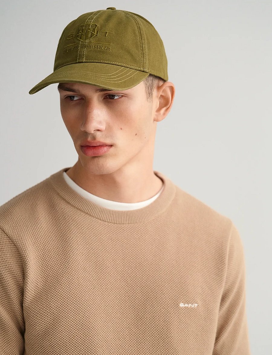 Gant - COTTON PIQUE C-NECK - pulls col rond - dark khaki - 4