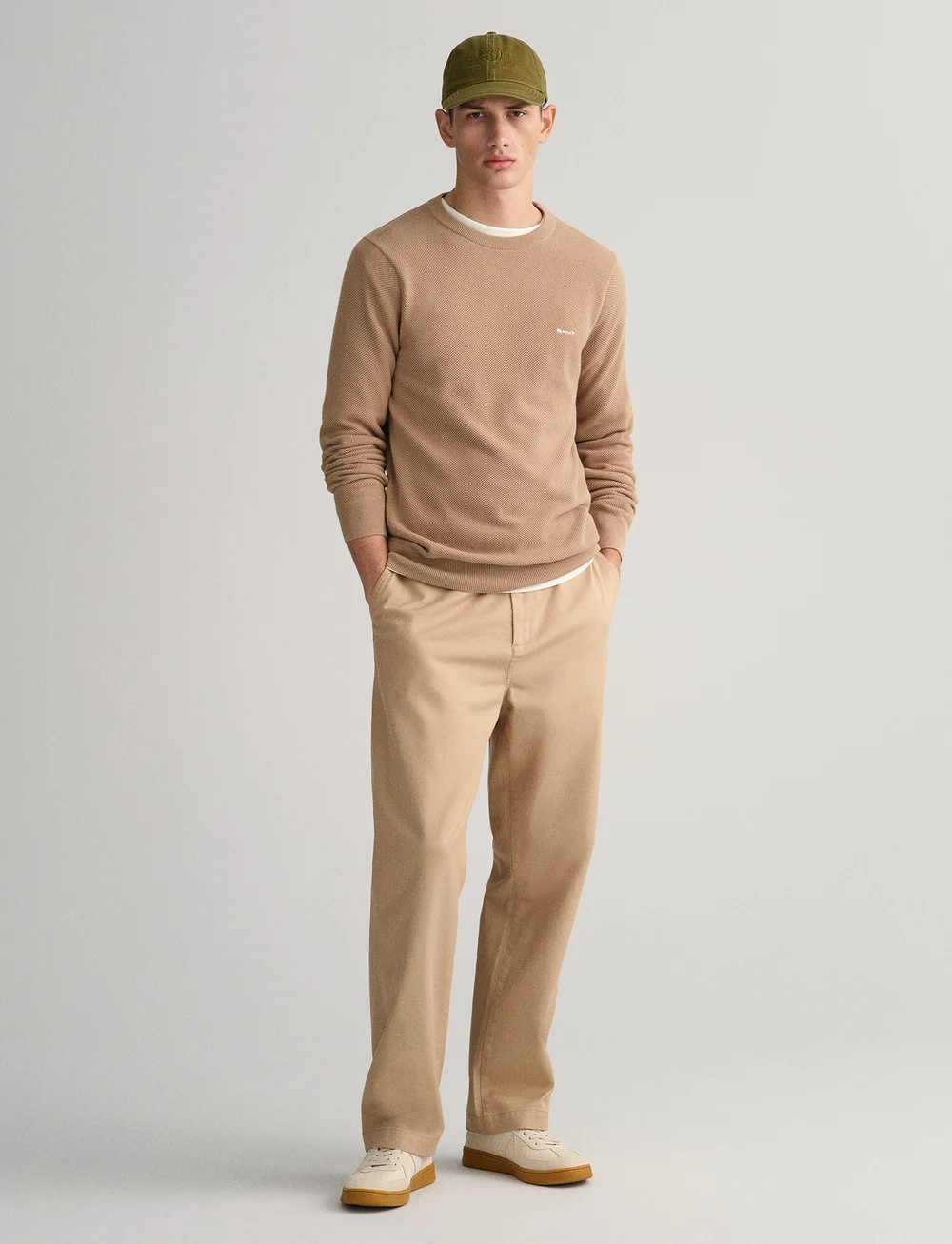 GANT - COTTON PIQUE C-NECK - Ümmarguse kaelusega kudumid - dark khaki - 5