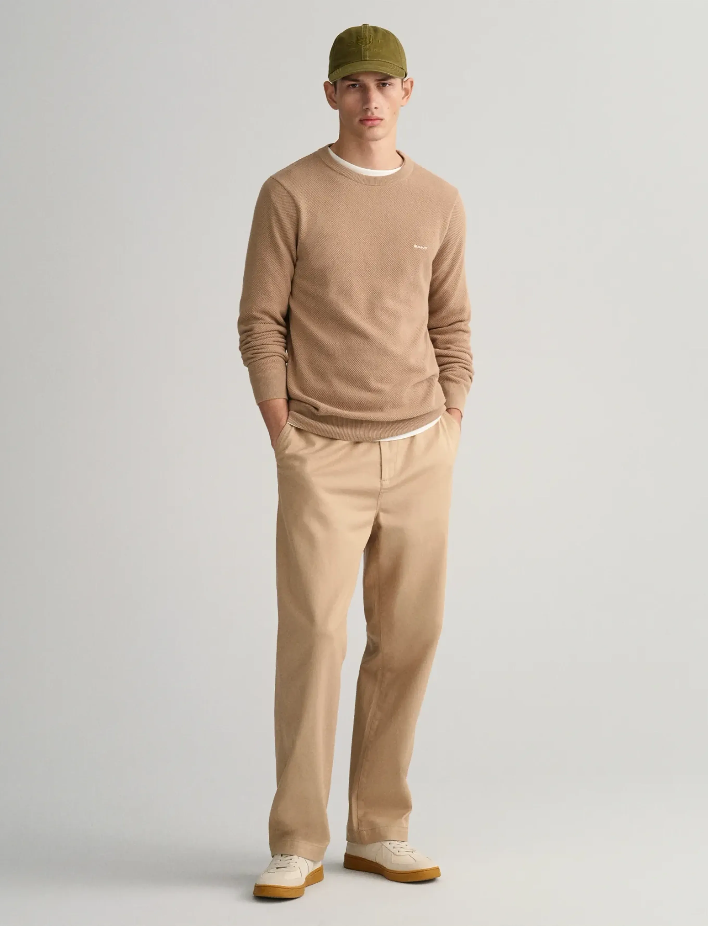 Gant - COTTON PIQUE C-NECK - rund hals - dark khaki - 5