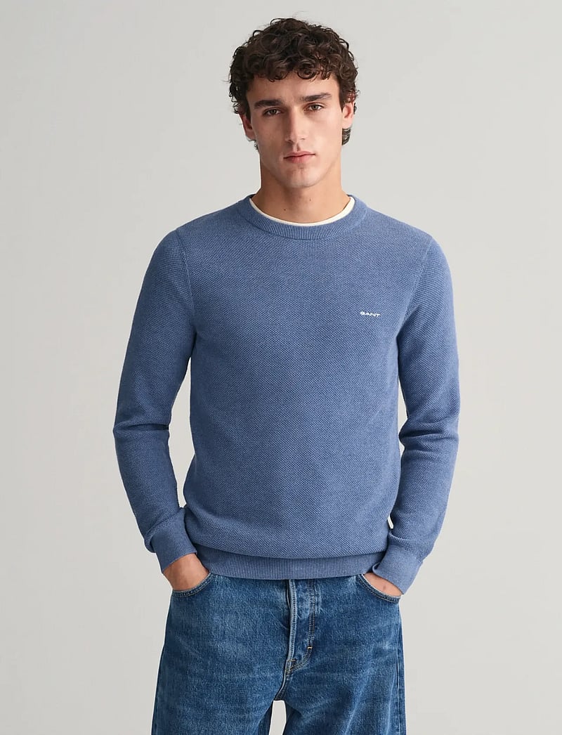 GANT - COTTON PIQUE C-NECK - rundhals - denim blue melange - 0