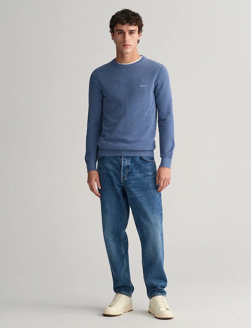 GANT - COTTON PIQUE C-NECK - rundhals - denim blue melange - 5