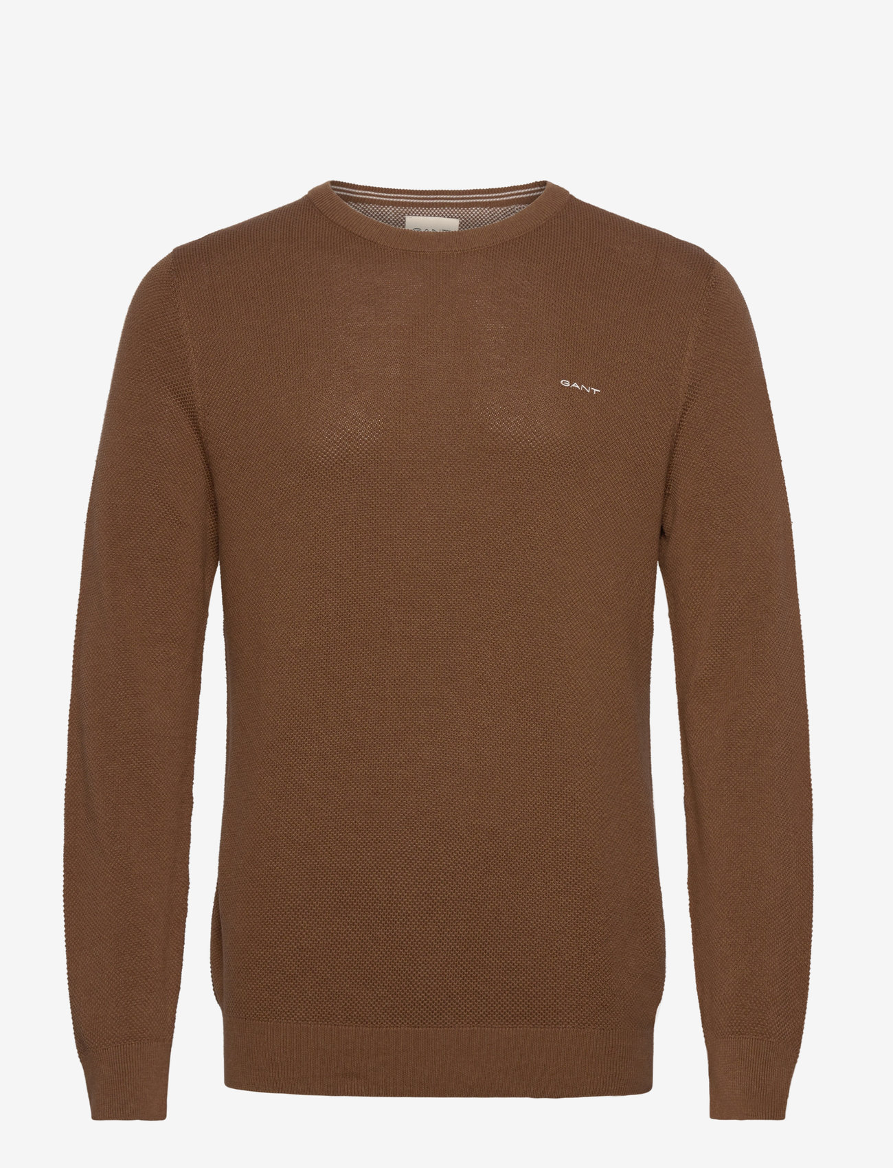 GANT - COTTON PIQUE C-NECK - knitted round necks - hazelnut melange - 0
