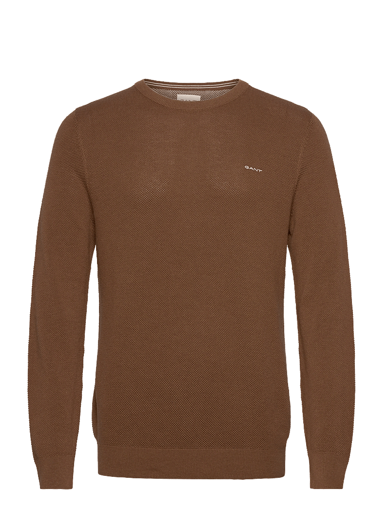 GANT - COTTON PIQUE C-NECK - knitted round necks - hazelnut melange - 0