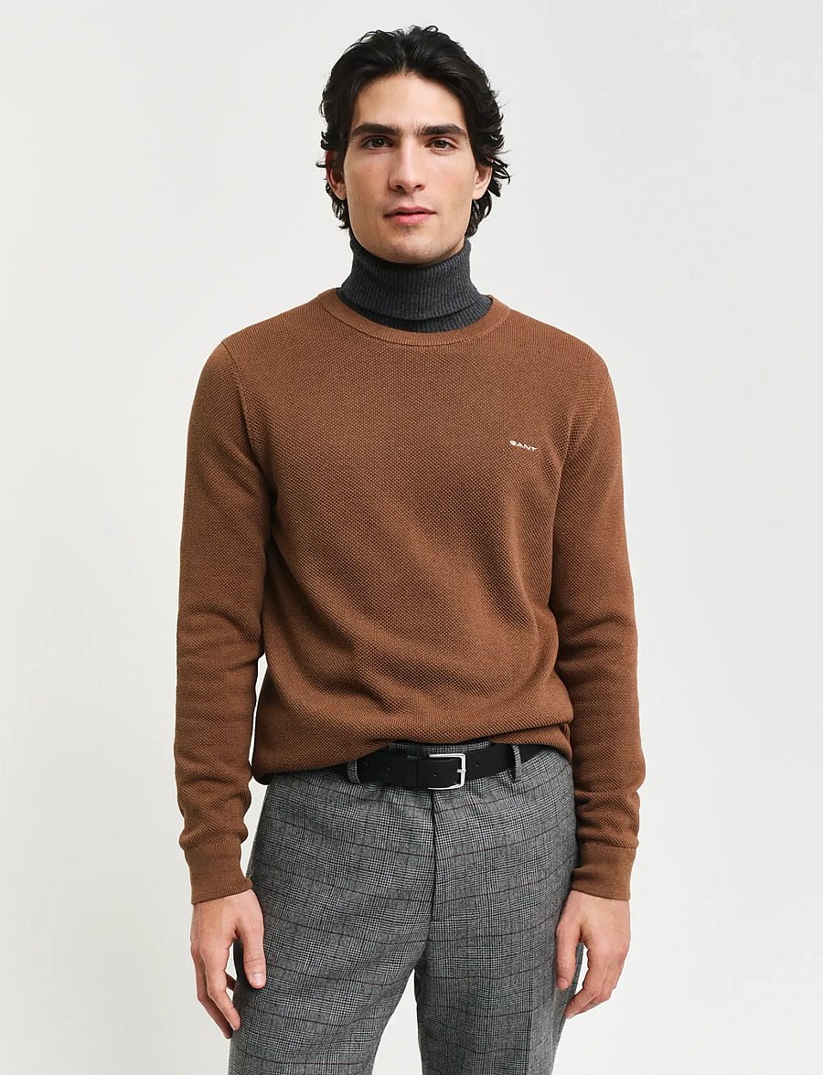 Gant - COTTON PIQUE C-NECK - rundhals - hazelnut melange - 0