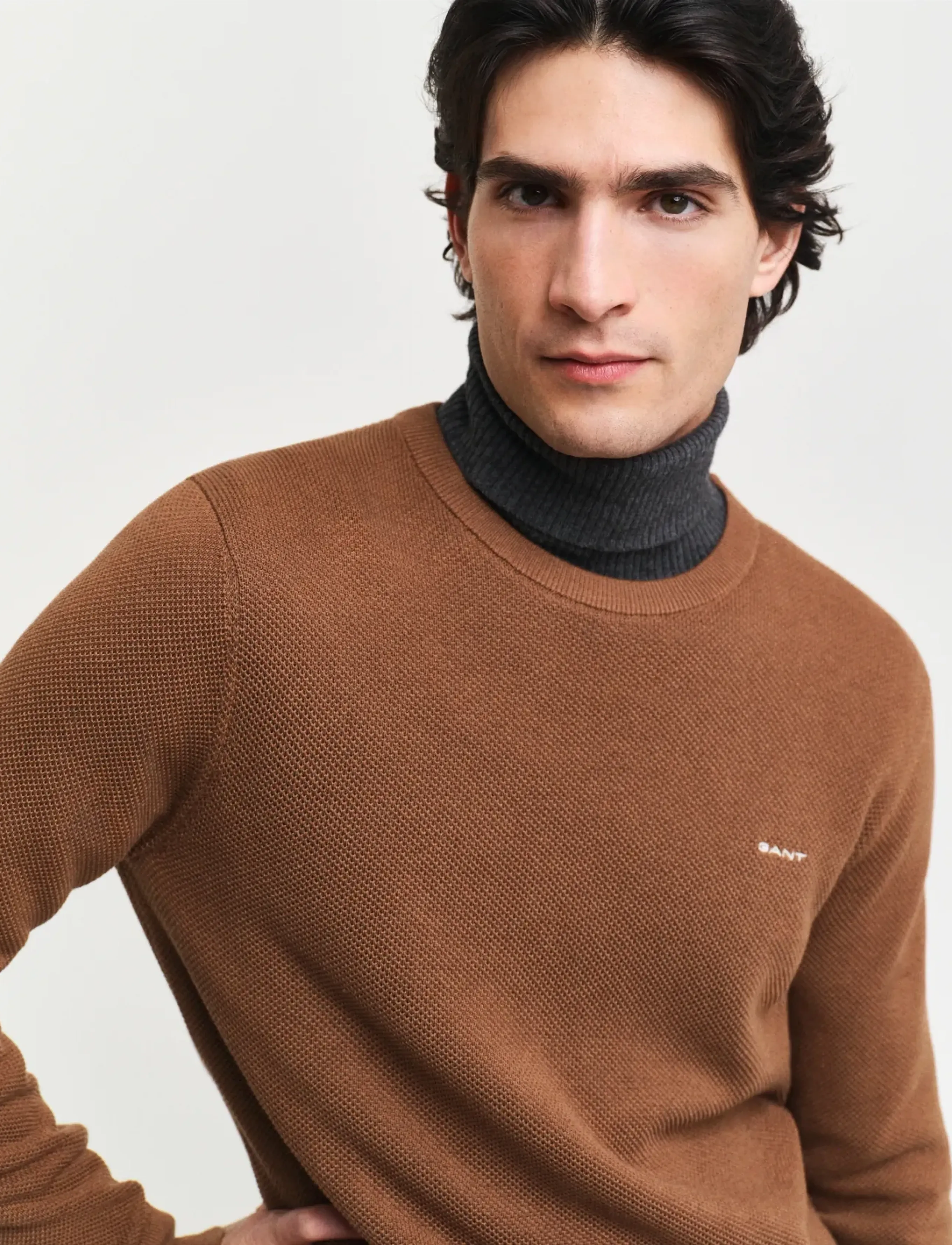Gant - COTTON PIQUE C-NECK - Ümmarguse kaelusega kudumid - hazelnut melange - 4