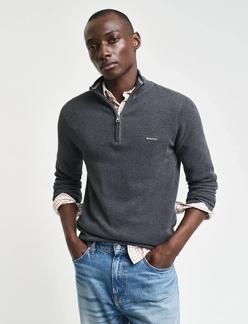 Gant - COTTON PIQUE HALF ZIP - pullover mit halbem reißverschluss - antracit melange - 0