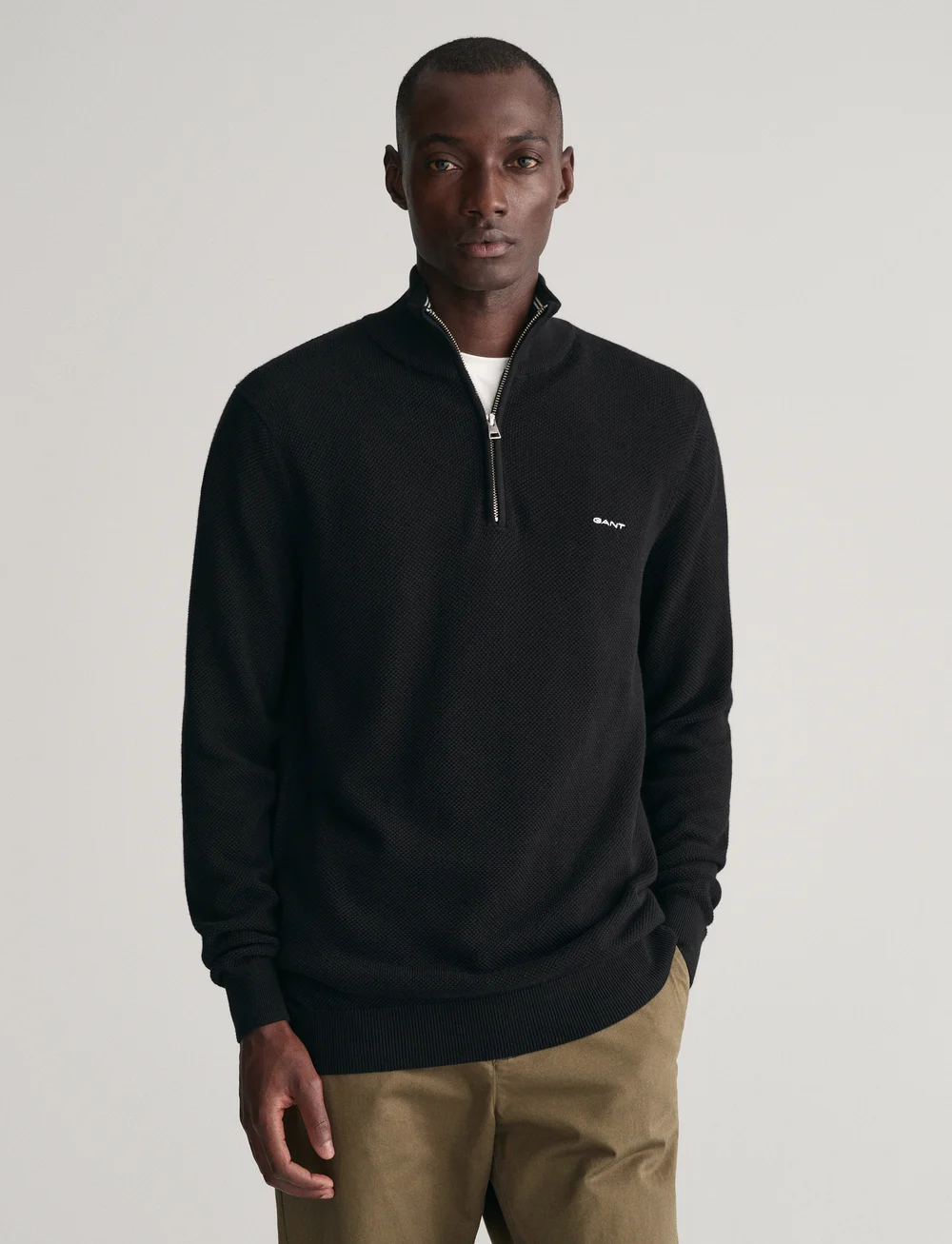 GANT - COTTON PIQUE HALF ZIP - halfzip strik - black - 0