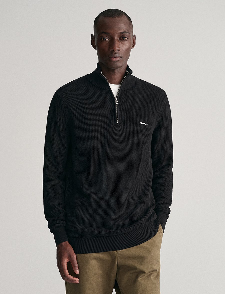 Gant - COTTON PIQUE HALF ZIP - half zip strik - black - 0