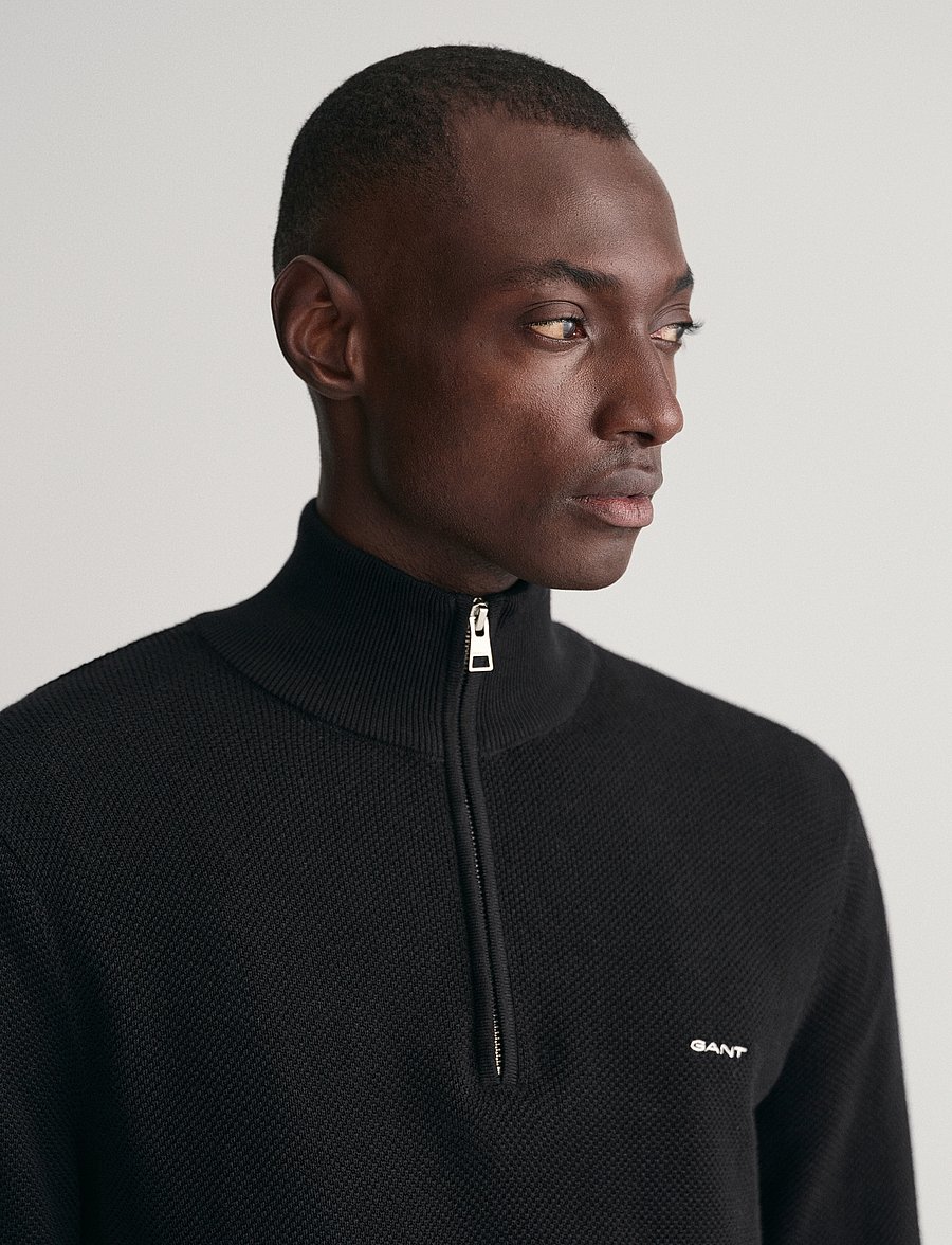 Gant - COTTON PIQUE HALF ZIP - half zip strik - black - 4