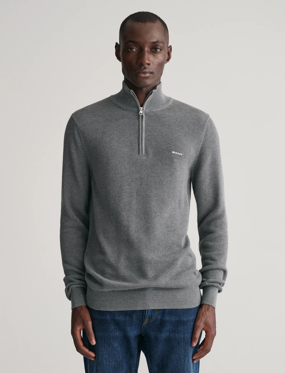 GANT - COTTON PIQUE HALF ZIP - halfzip strik - dark grey melange - 0