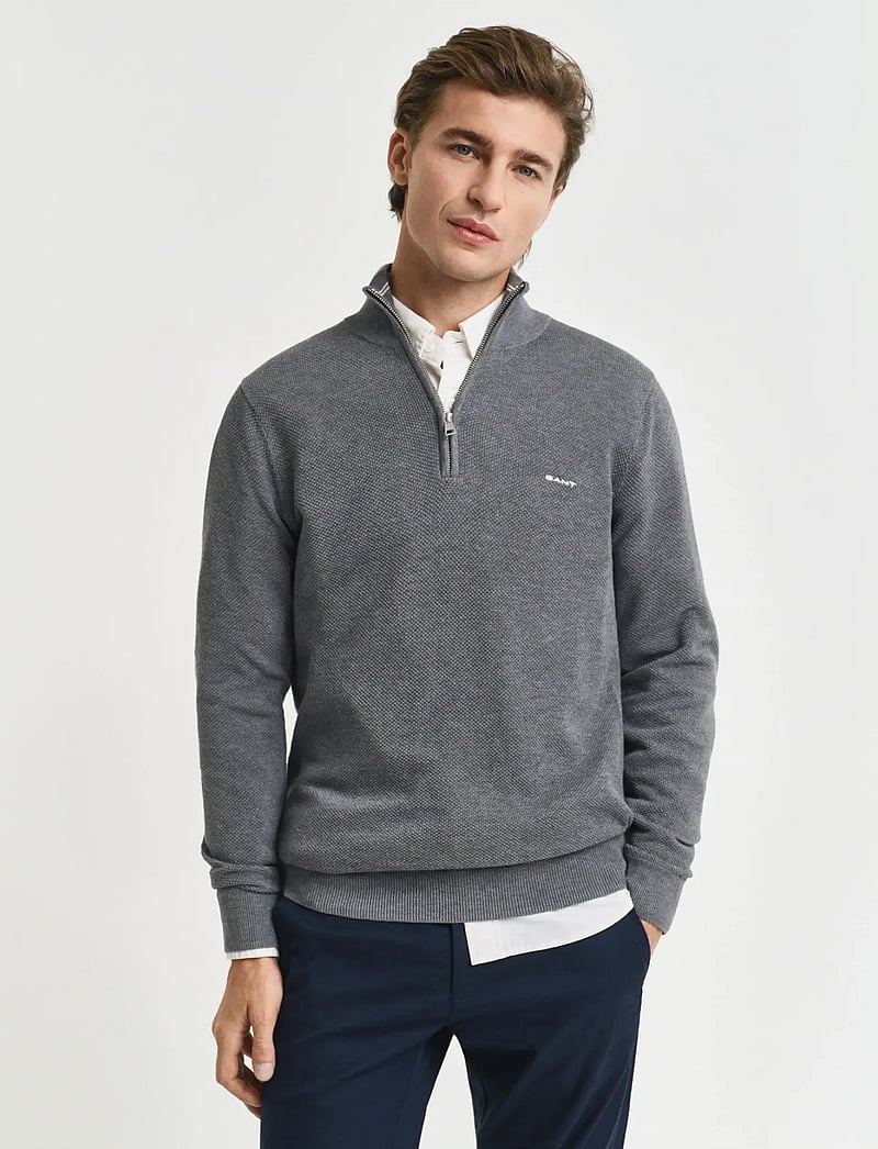 GANT - COTTON PIQUE HALF ZIP - tõmblukk-kaelusega džemprid - dark grey melange - 0