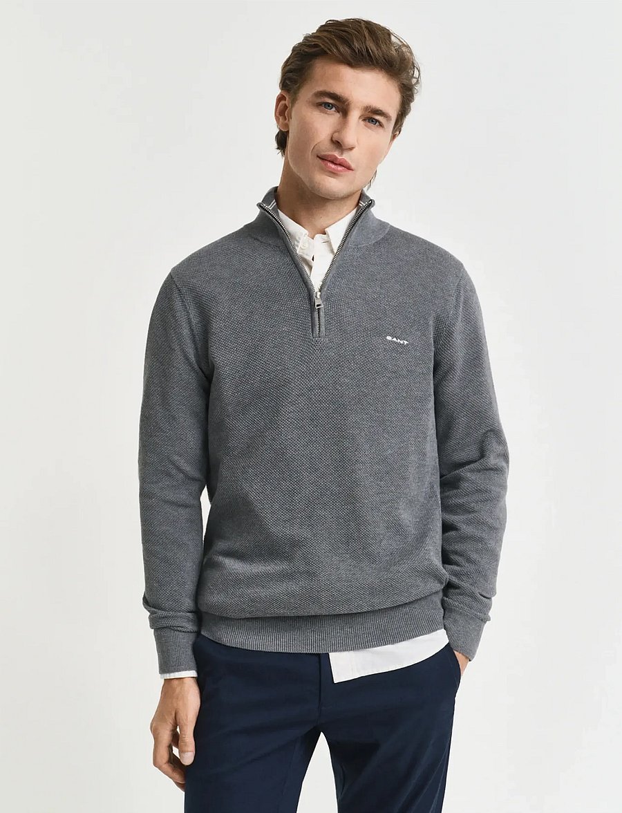 Gant - COTTON PIQUE HALF ZIP - pullover mit halbem reißverschluss - dark grey melange - 0