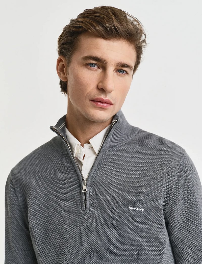 GANT - COTTON PIQUE HALF ZIP - tõmblukk-kaelusega džemprid - dark grey melange - 4