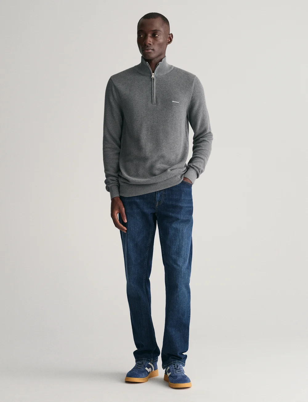 GANT - COTTON PIQUE HALF ZIP - halfzip strik - dark grey melange - 5