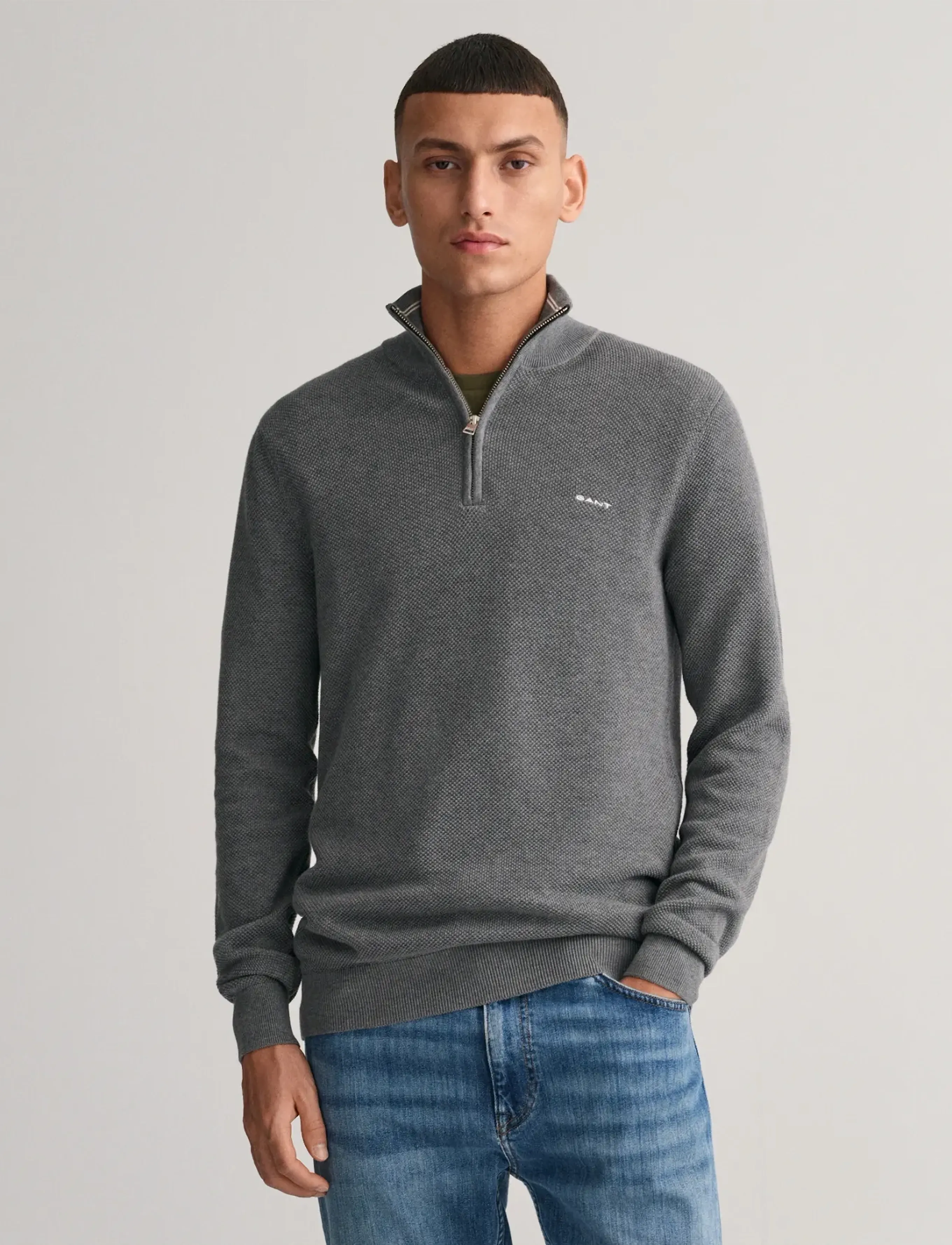 Gant Cotton Pique Half Zip stickade tröjor herr – bild 5
