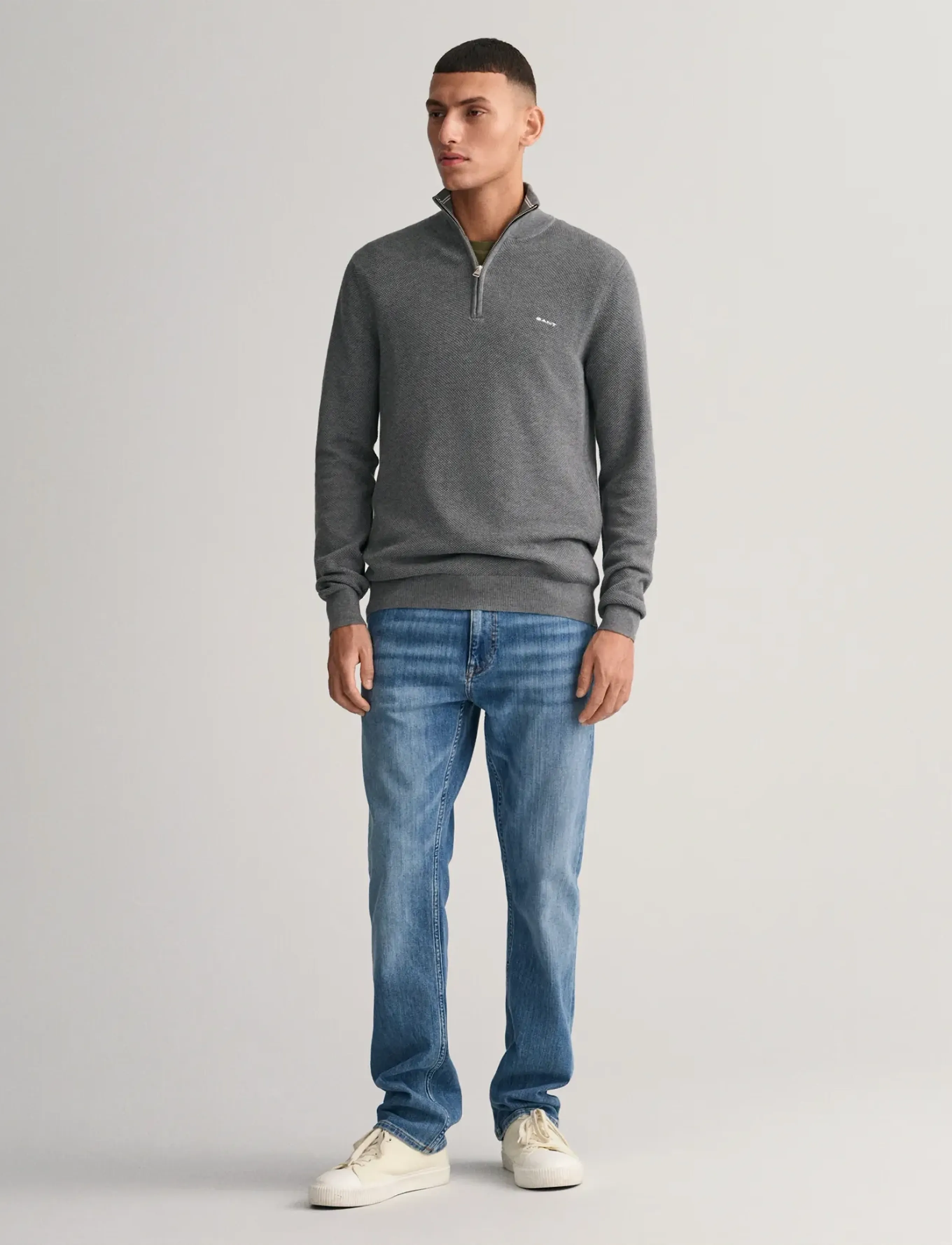 Gant Cotton Pique Half Zip stickade tröjor herr – bild 8