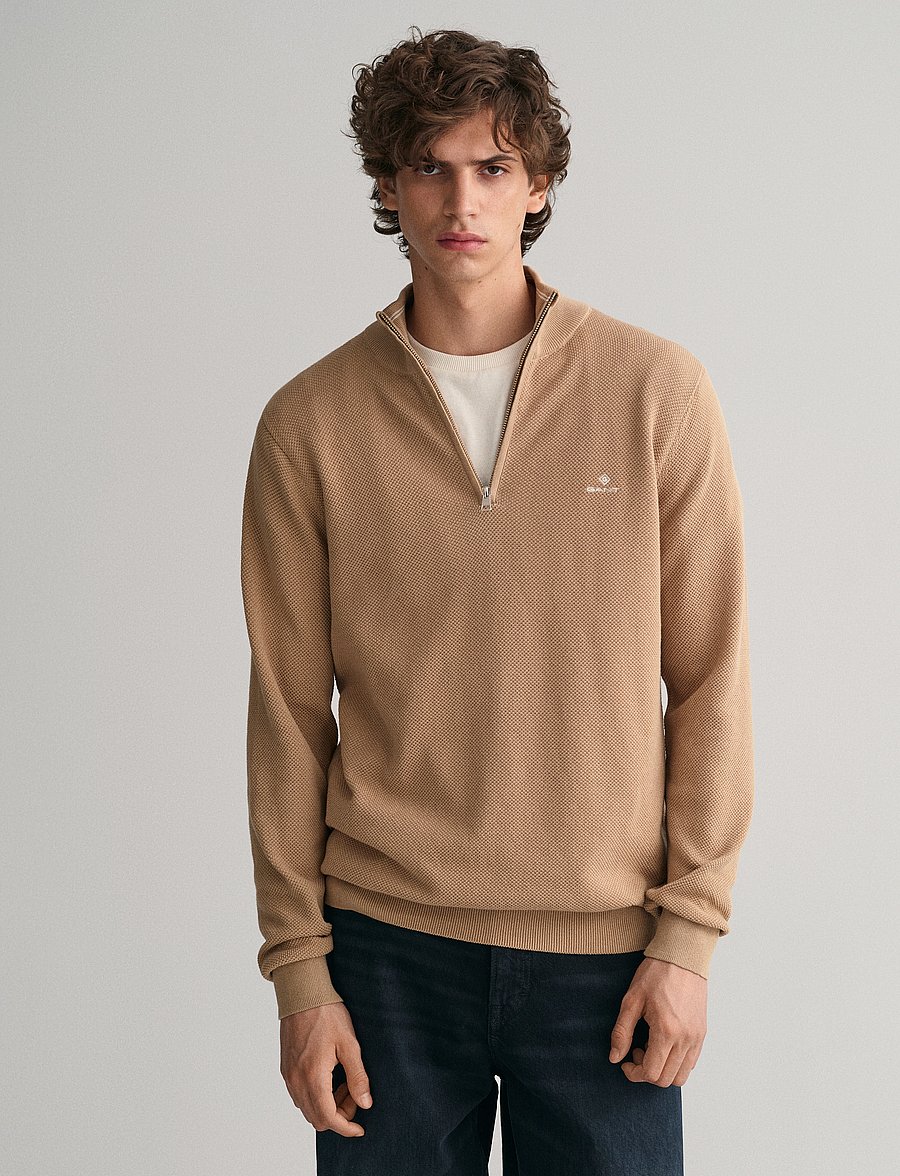 Gant - COTTON PIQUE HALF ZIP - halfzip strik - dark khaki - 0