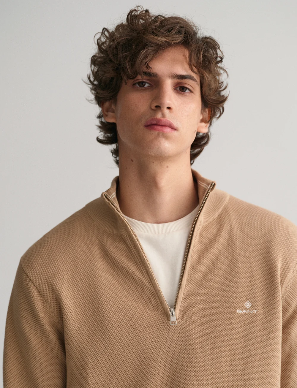 GANT - COTTON PIQUE HALF ZIP - half zip jumpers - dark khaki - 4