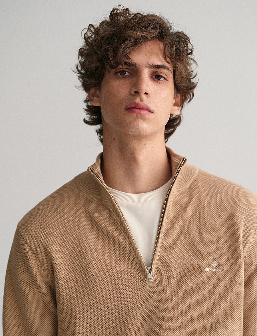 Gant - COTTON PIQUE HALF ZIP - halfzip strik - dark khaki - 4