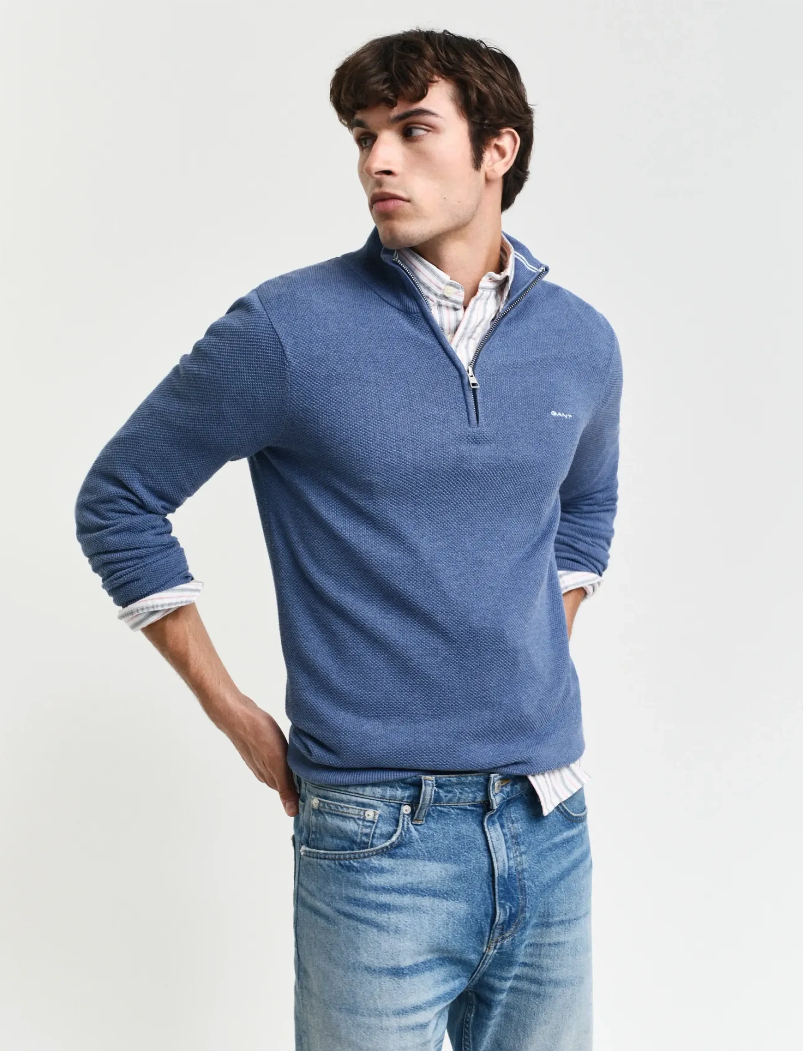 Gant Cotton Pique Half Zip stickade tröjor herr – bild 6