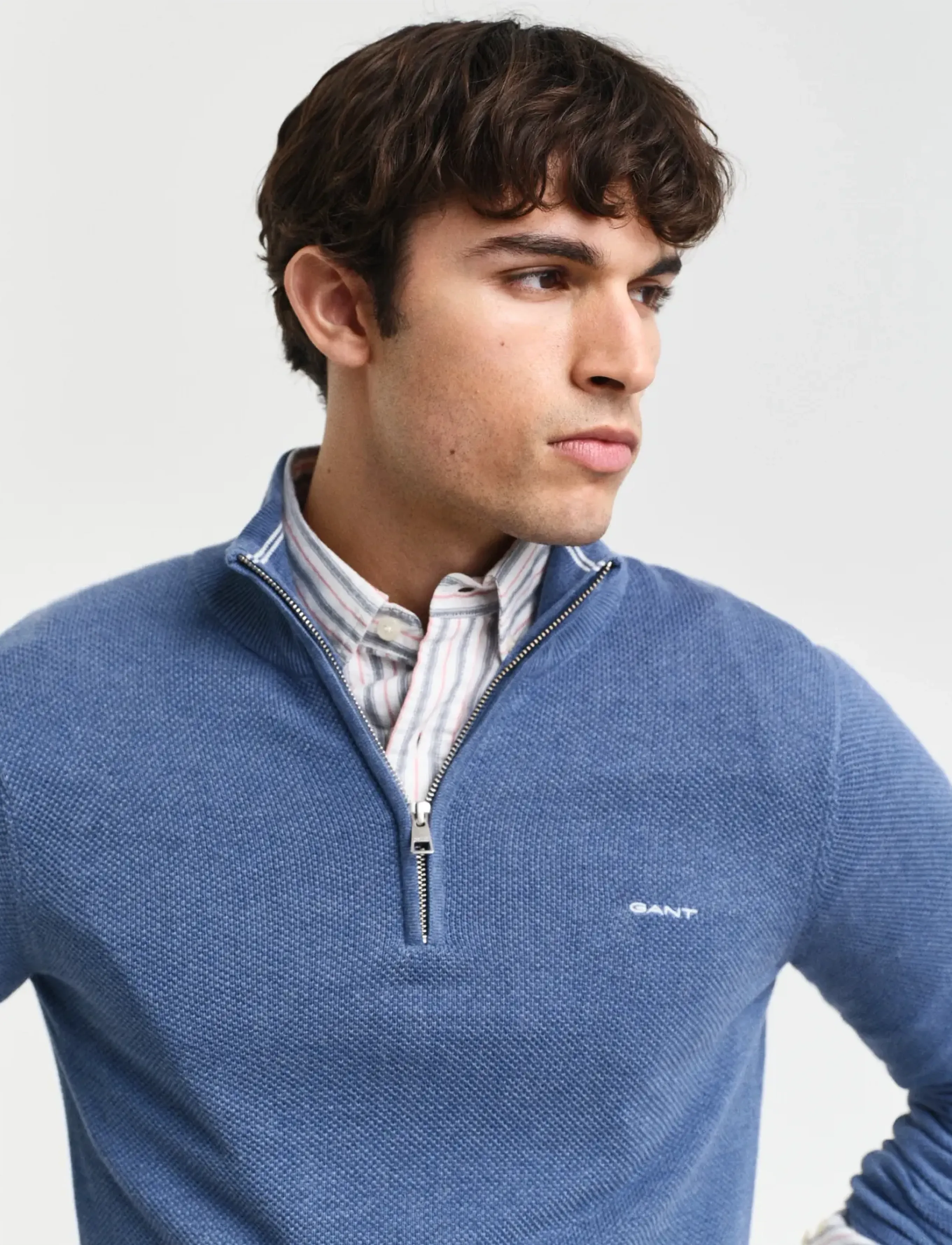 Gant Cotton Pique Half Zip stickade tröjor herr – bild 8