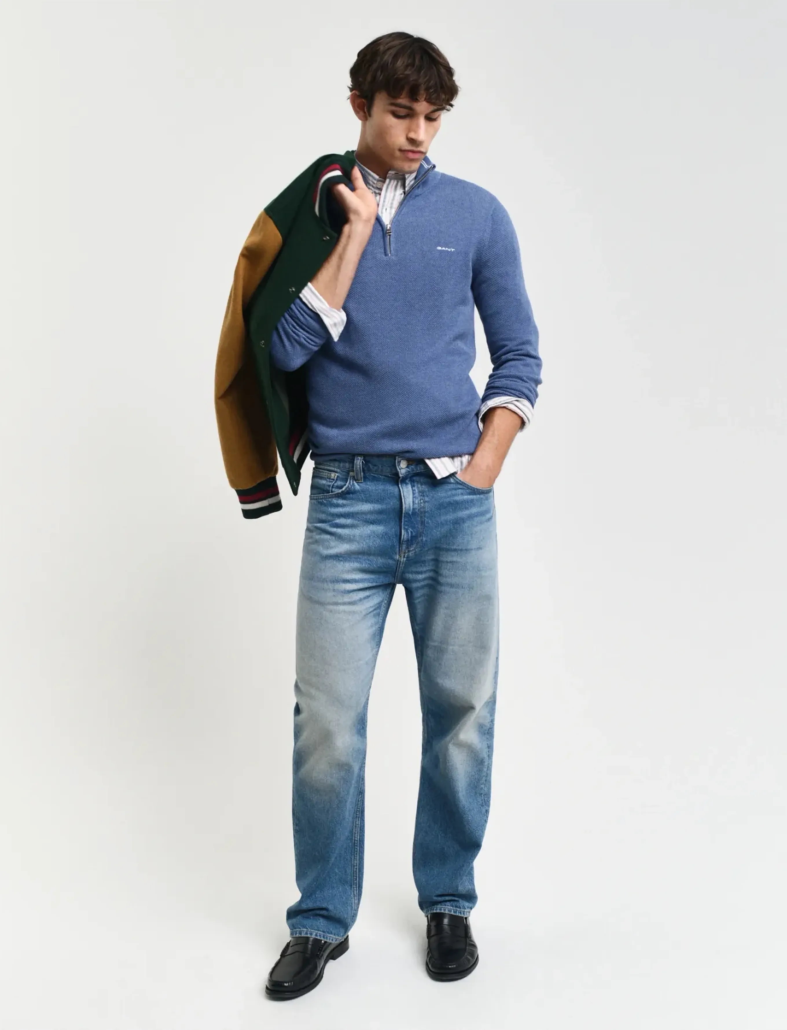Gant Cotton Pique Half Zip stickade tröjor herr – bild 9