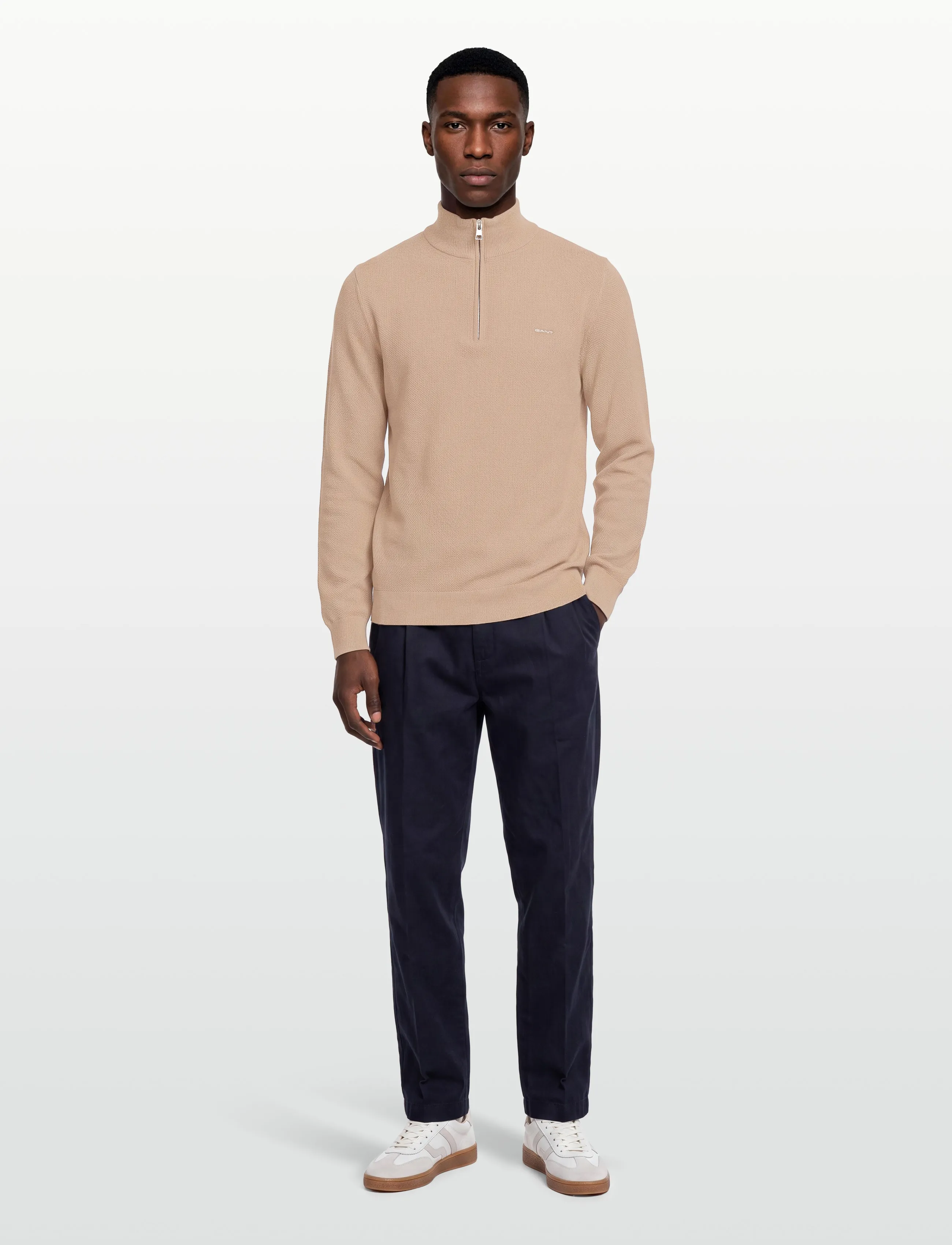 Gant Cotton Pique Half Zip, S, Beige, Strik > Trøjer Med Halv Lynlås, Herre