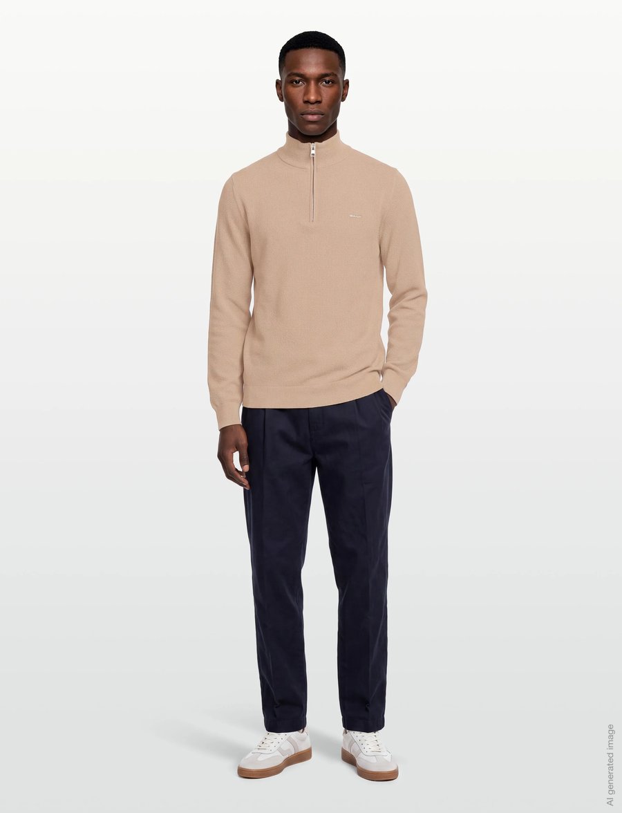 Gant - COTTON PIQUE HALF ZIP - pullover mit halbem reißverschluss - dry sand - 0