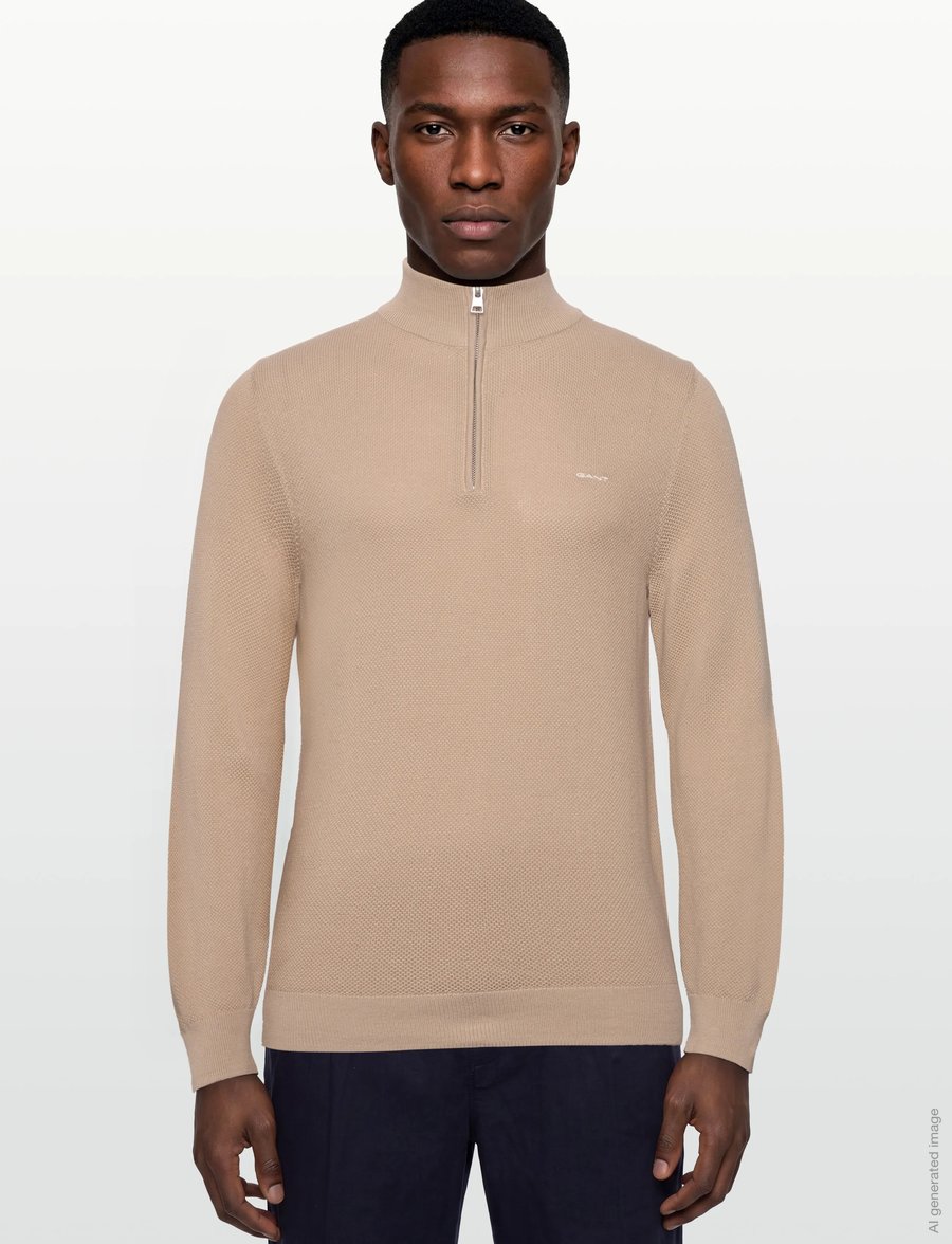 Gant - COTTON PIQUE HALF ZIP - pullover mit halbem reißverschluss - dry sand - 3