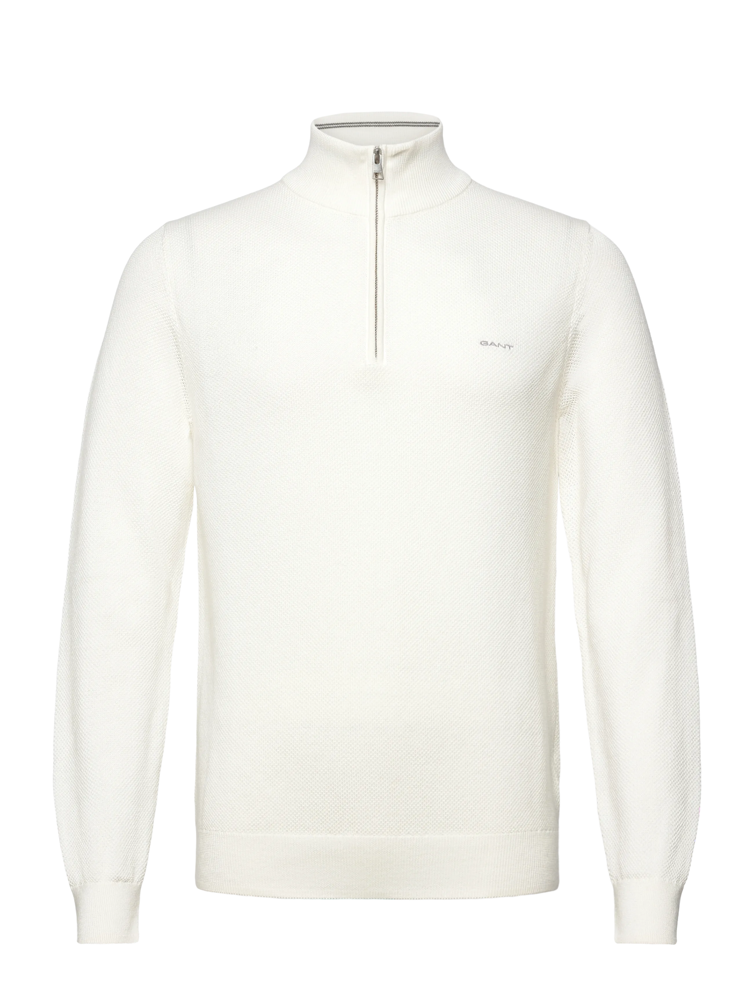 COTTON PIQUE HALF ZIP - EGGSHELL