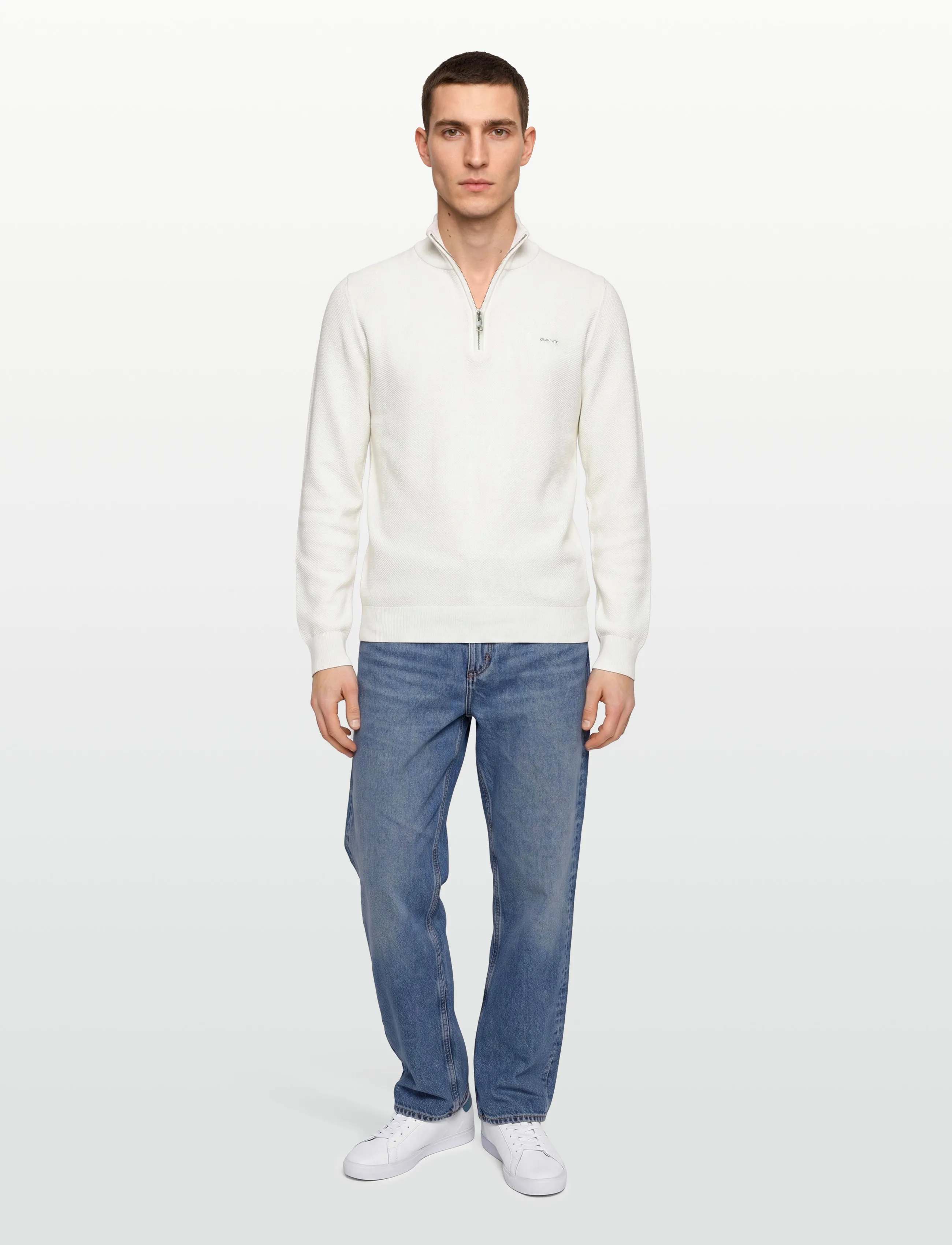 Gant - COTTON PIQUE HALF ZIP - half zip jumpers - eggshell - 0
